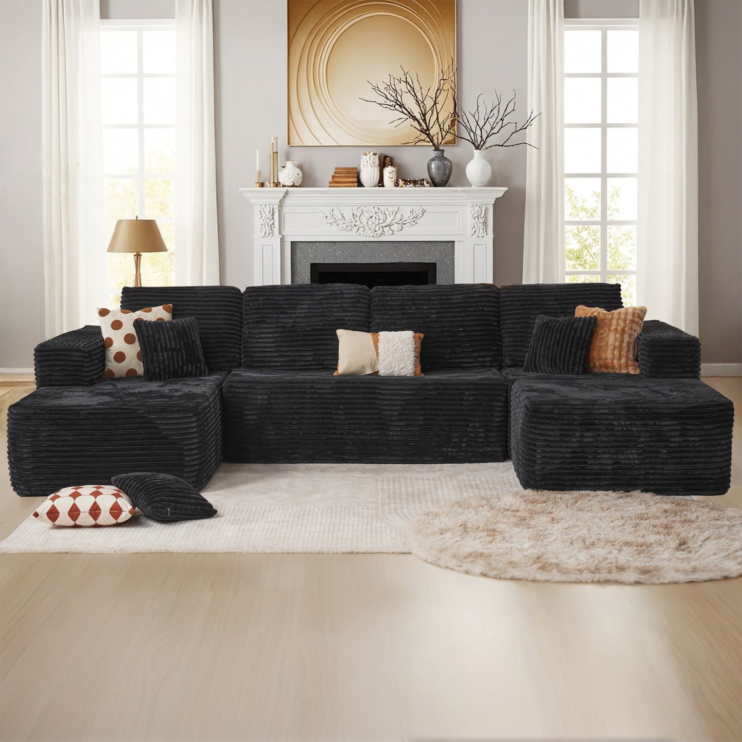 OVIOS Modular Sectional Cloud Couch, Plush Corduroy Sofa with Memory Foam, No Assembly