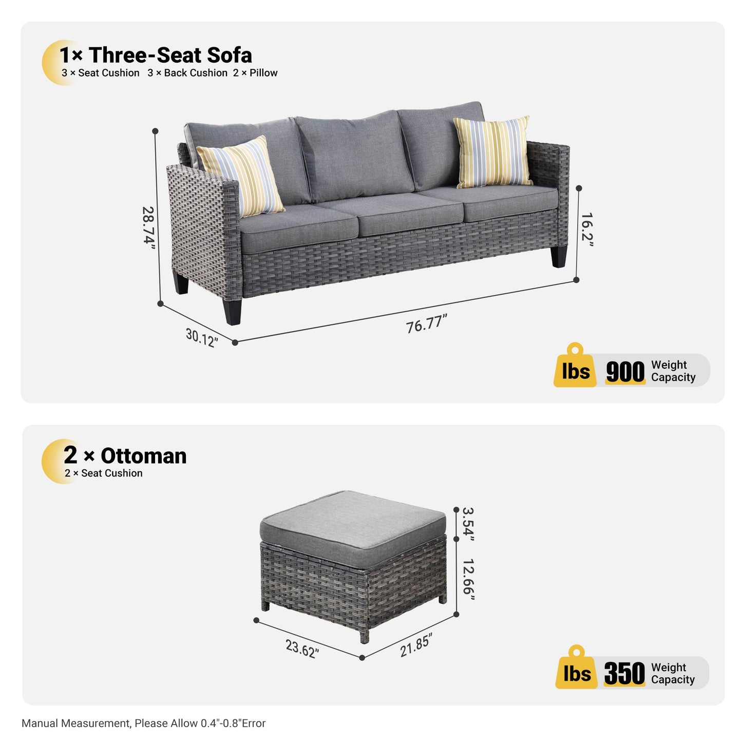 OVIOS Outdoor Couch New Vultros 3-Piece High Back with Ottoman