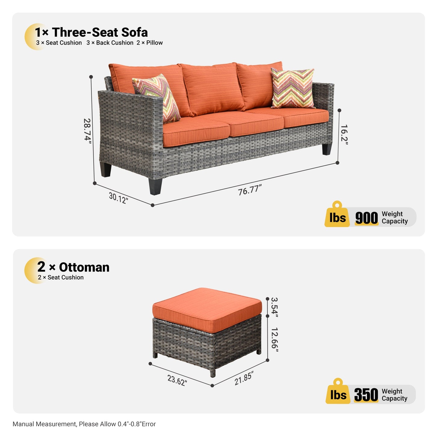 OVIOS Outdoor Couch New Vultros 3-Piece High Back with Ottoman