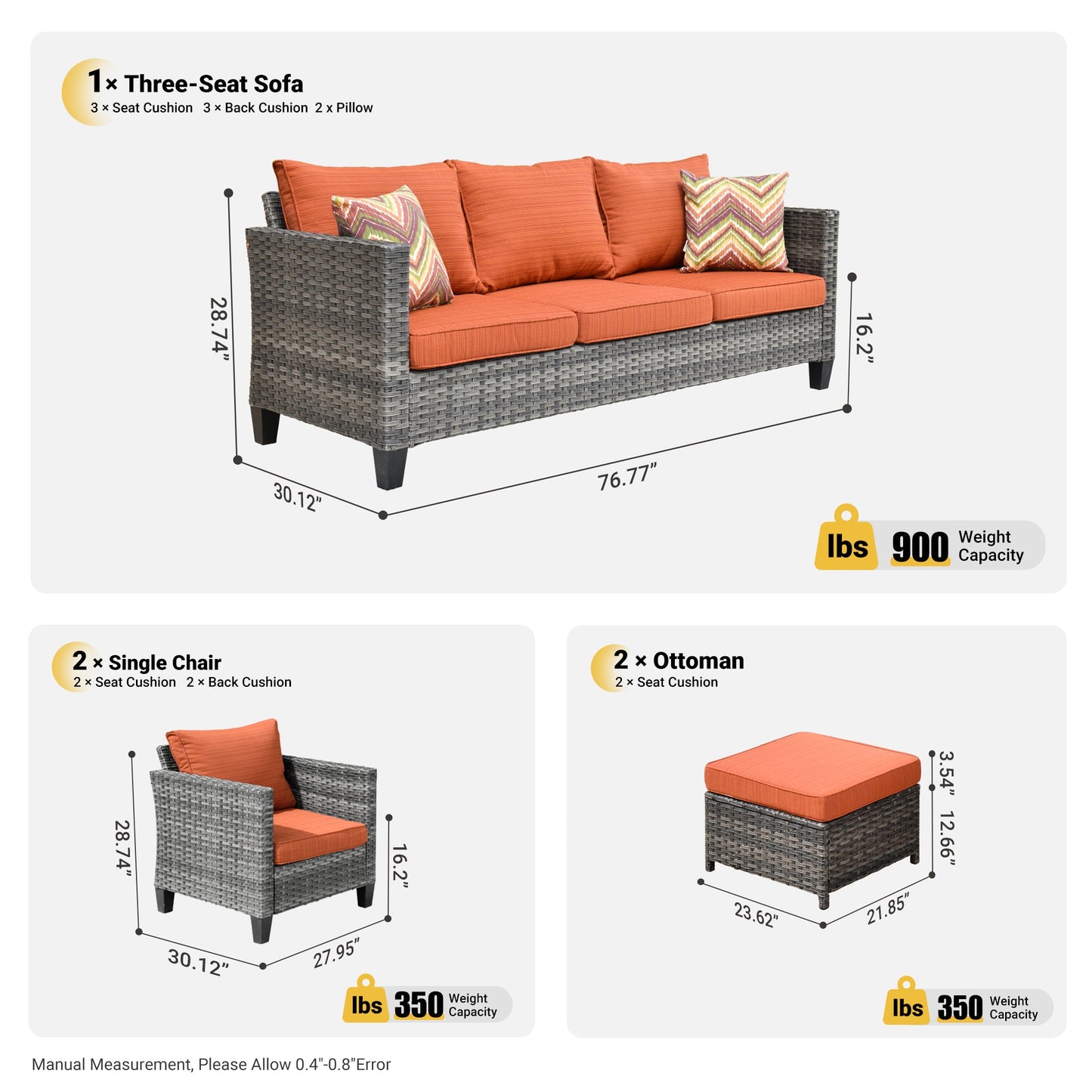 OVIOS Outdoor Patio Conversation Set New Vultros 5-Piece High Back Sofa Set with Cushions