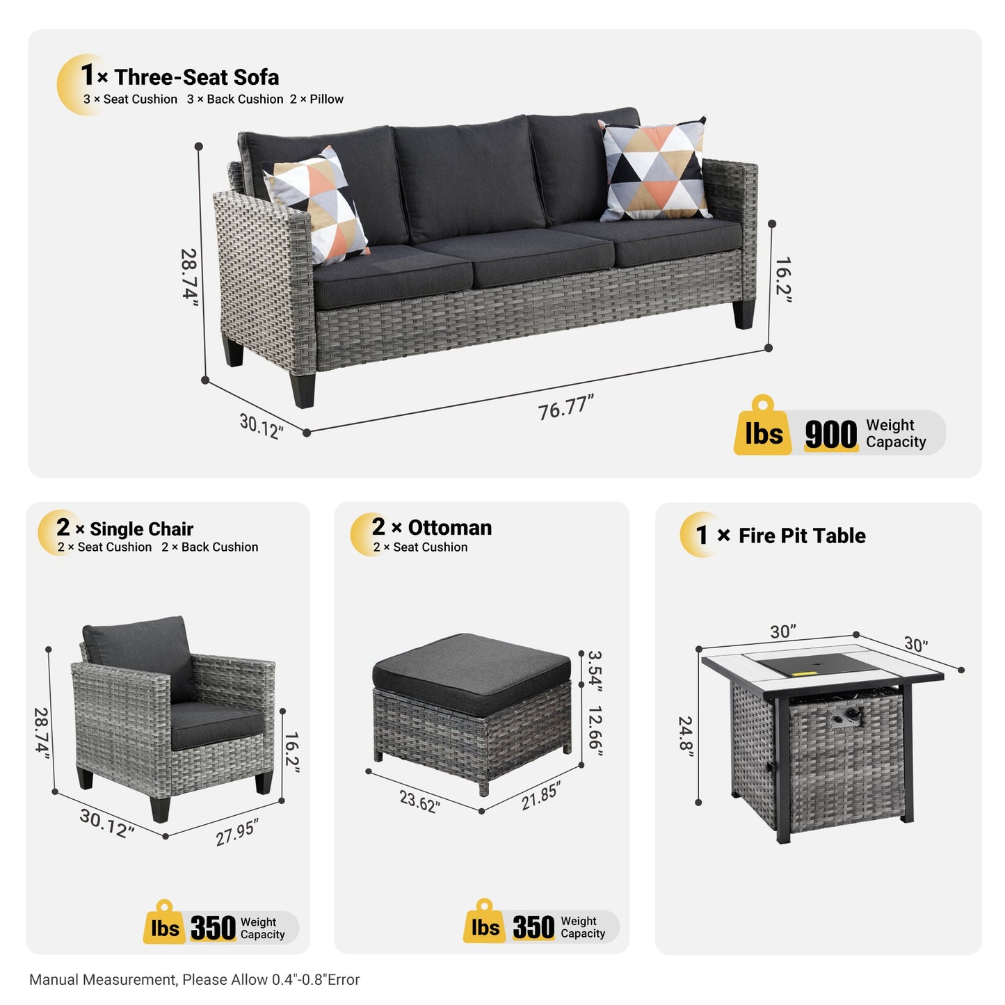 OVIOS Patio Conversation Set 6-Piece with 30'' Fire Pit Table and Vultros Set