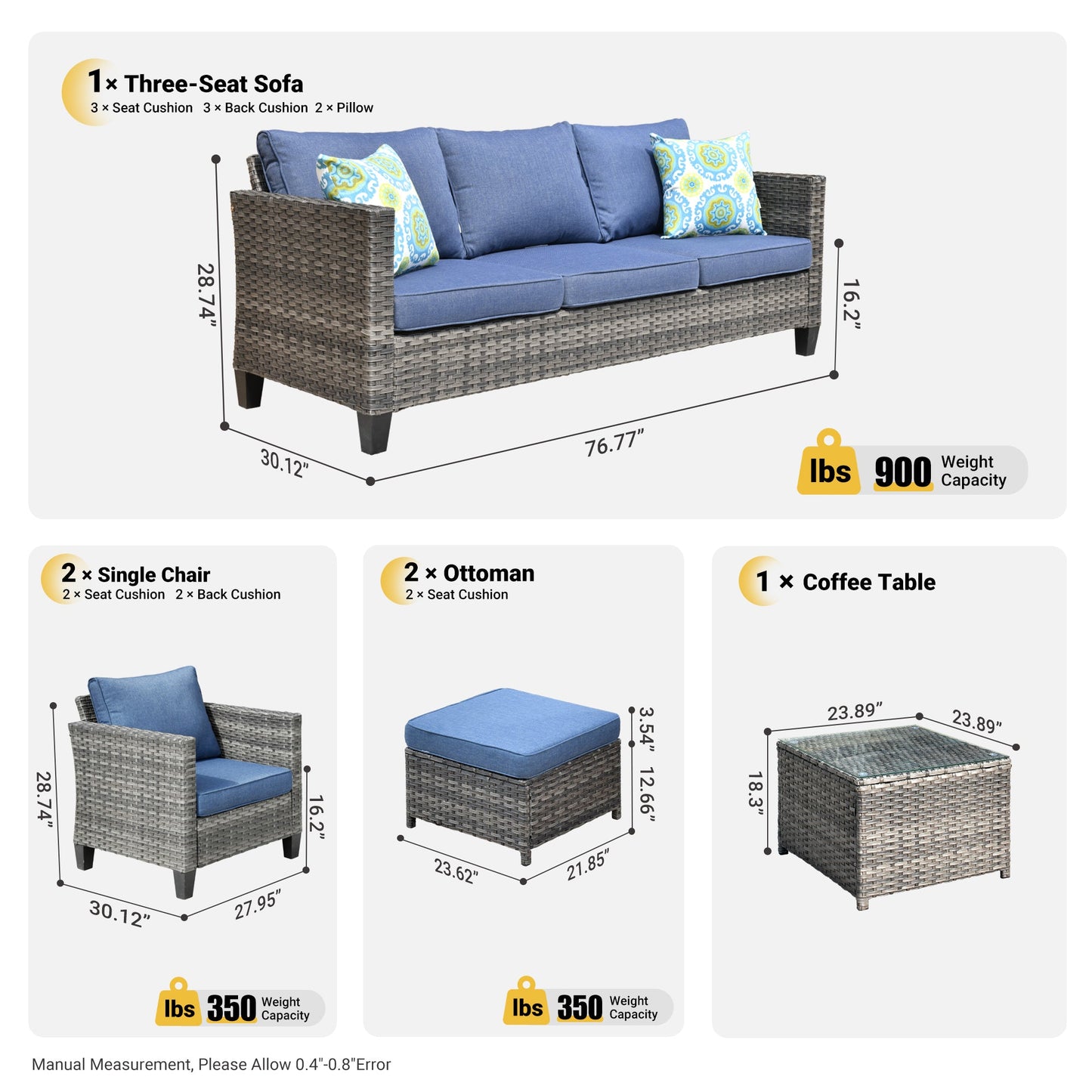 OVIOS Patio Conversation Set New Vultros 6-Piece High Back with Cushions
