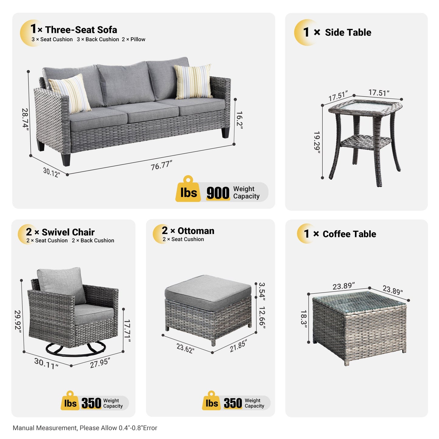 Ovios Patio Conversation Set 7-Piece with Swivel Rocking Chairs and Table
