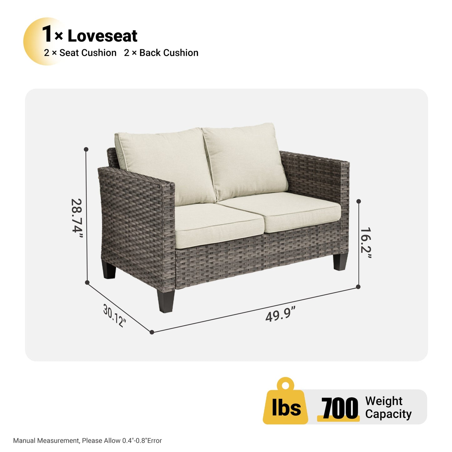 OVIOS Outdoor Loveseat New Vultros High BackShape Armrest