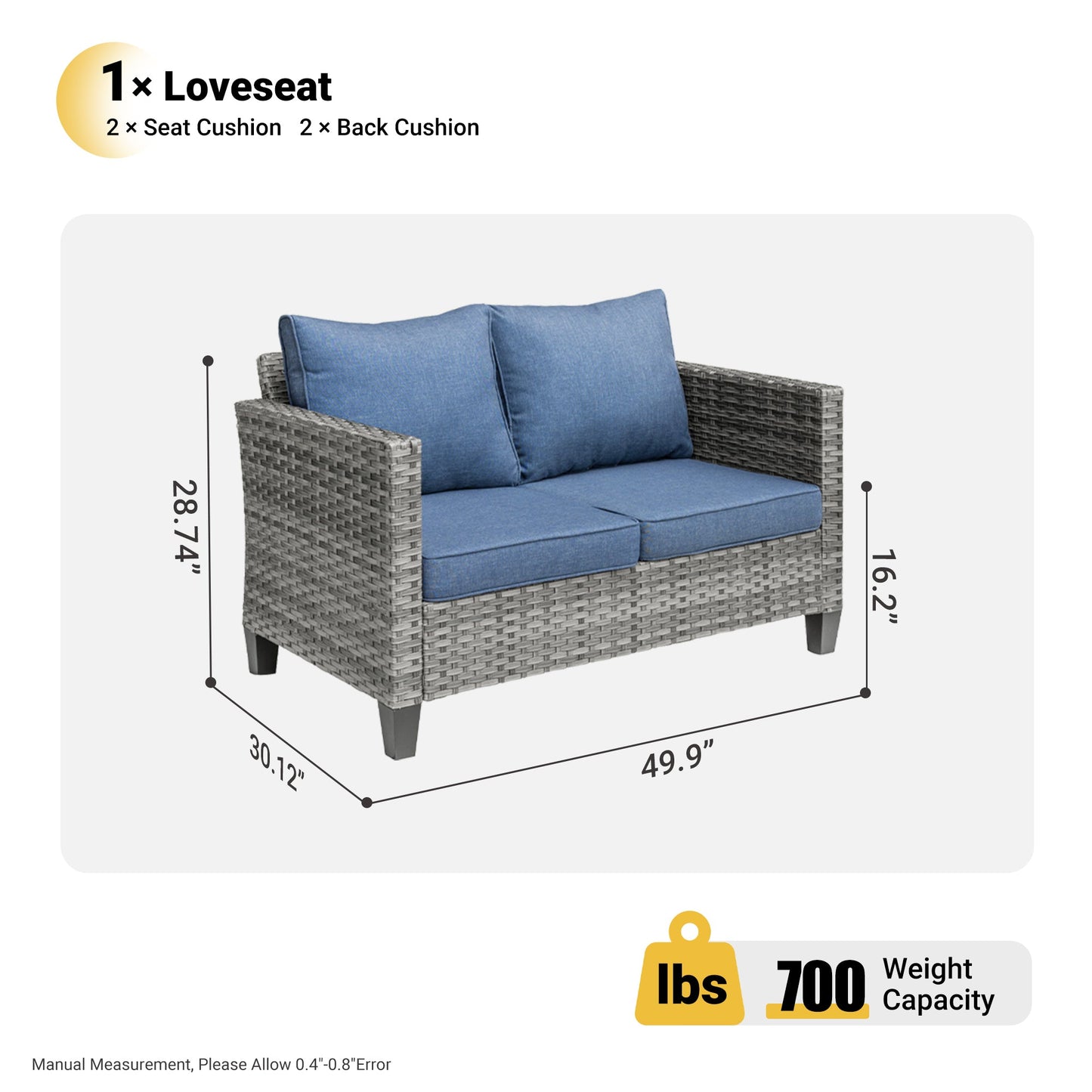 OVIOS Outdoor Loveseat New Vultros High BackShape Armrest