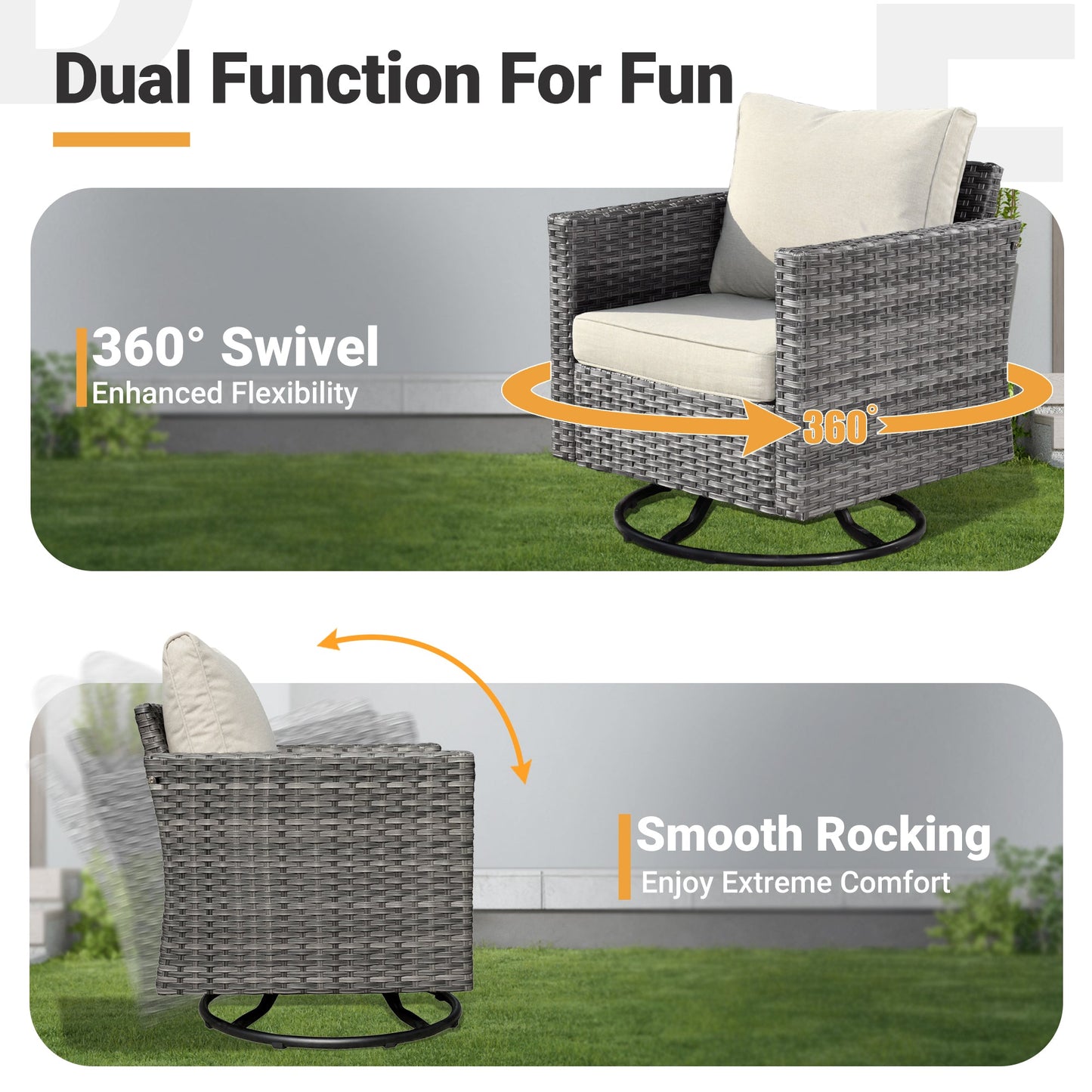 OVIOS Patio Vultros 6-Piece Conversation Set, 2 Swivel Chairs 2 Chairs with 30'' Propane Fire Pit Table