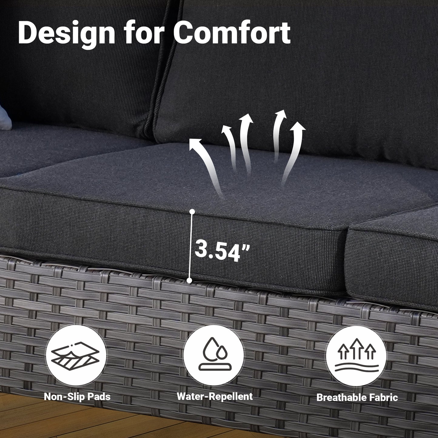 OVIOS Outdoor Couch New Vultros 3-Piece High Back with Ottoman