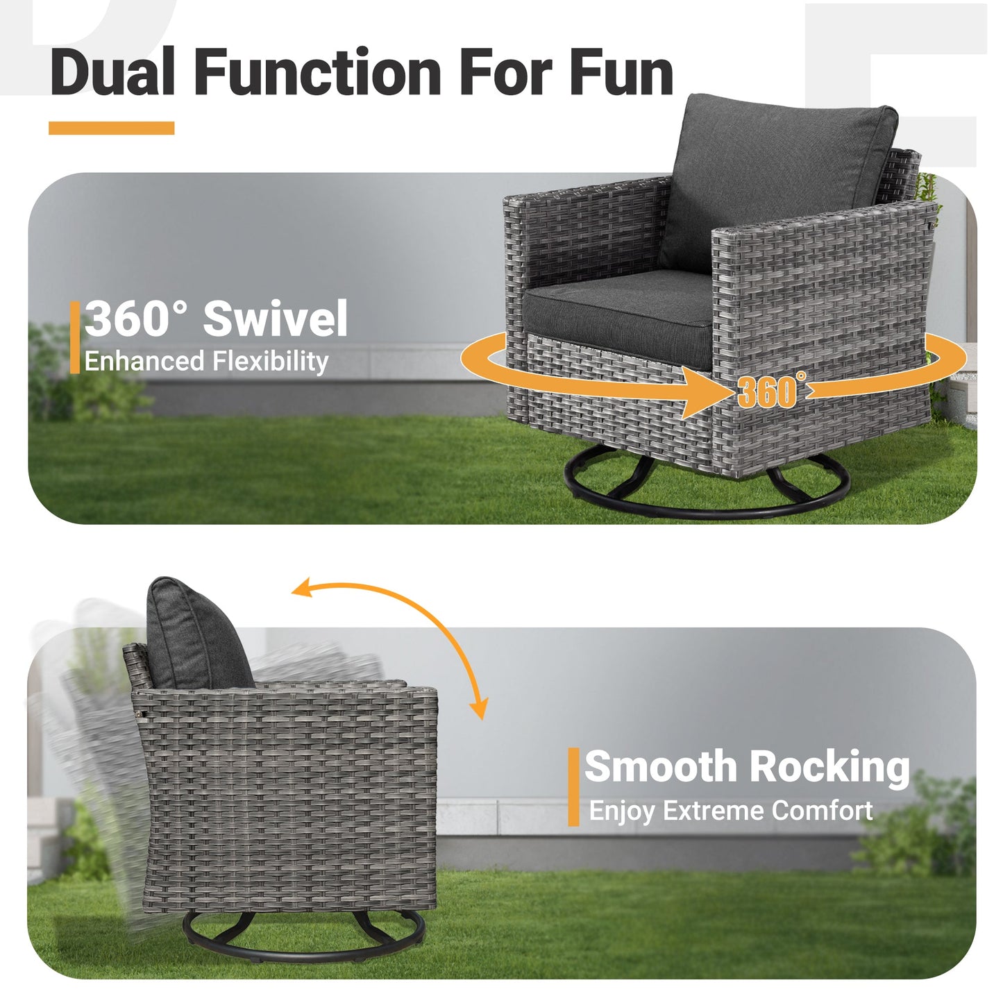 OVIOS Patio Vultros 9-Piece Set with 2 Swivel Chairs and 30'' Propane Fire Pit Table