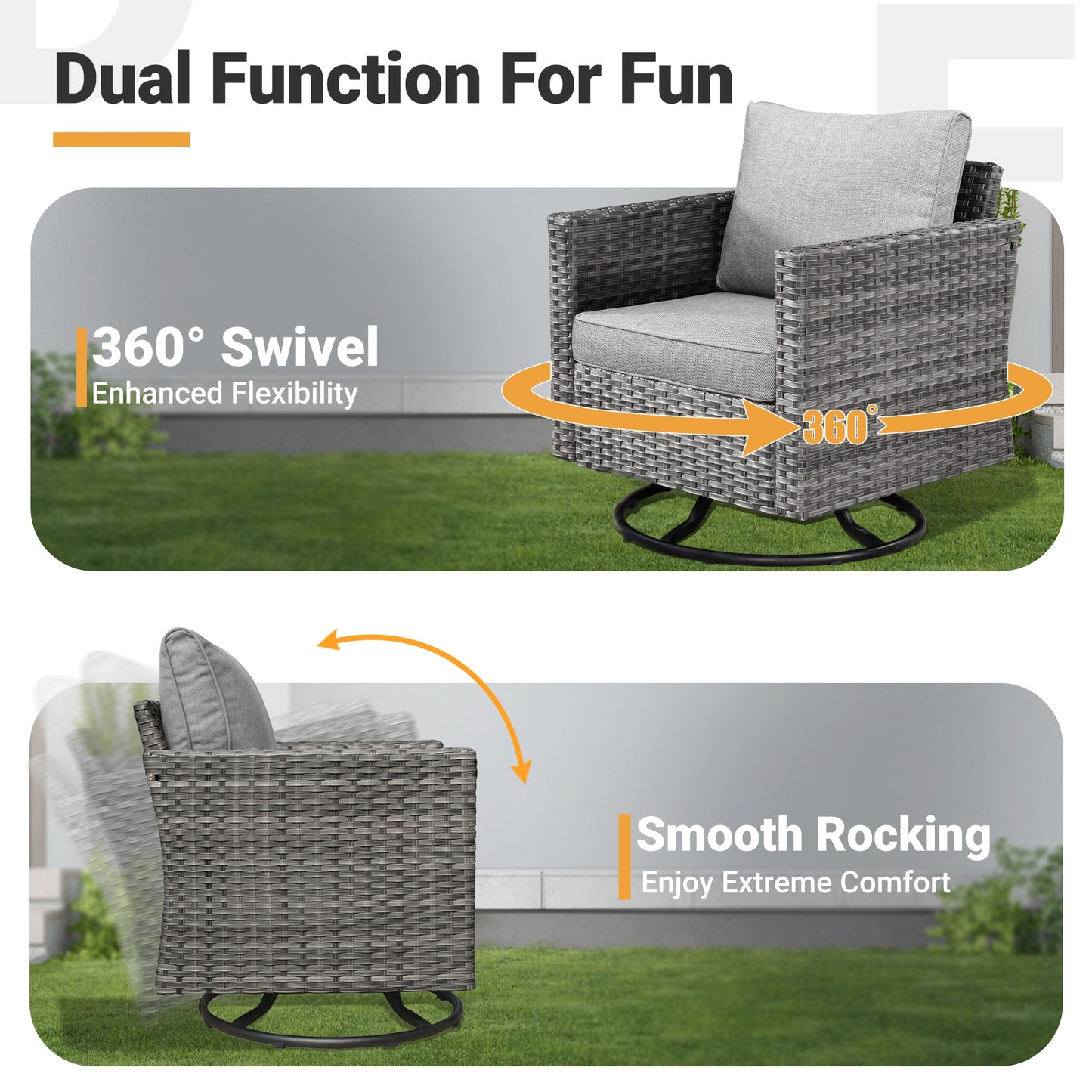 OVIOS Patio Vultros 9-Piece Set with 2 Swivel Chairs and 30'' Propane Fire Pit Table