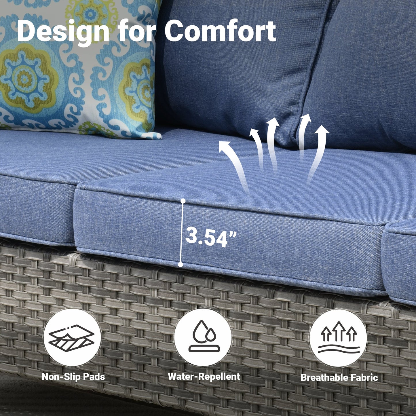 OVIOS Outdoor Couch New Vultros 3-Piece High Back with Ottoman