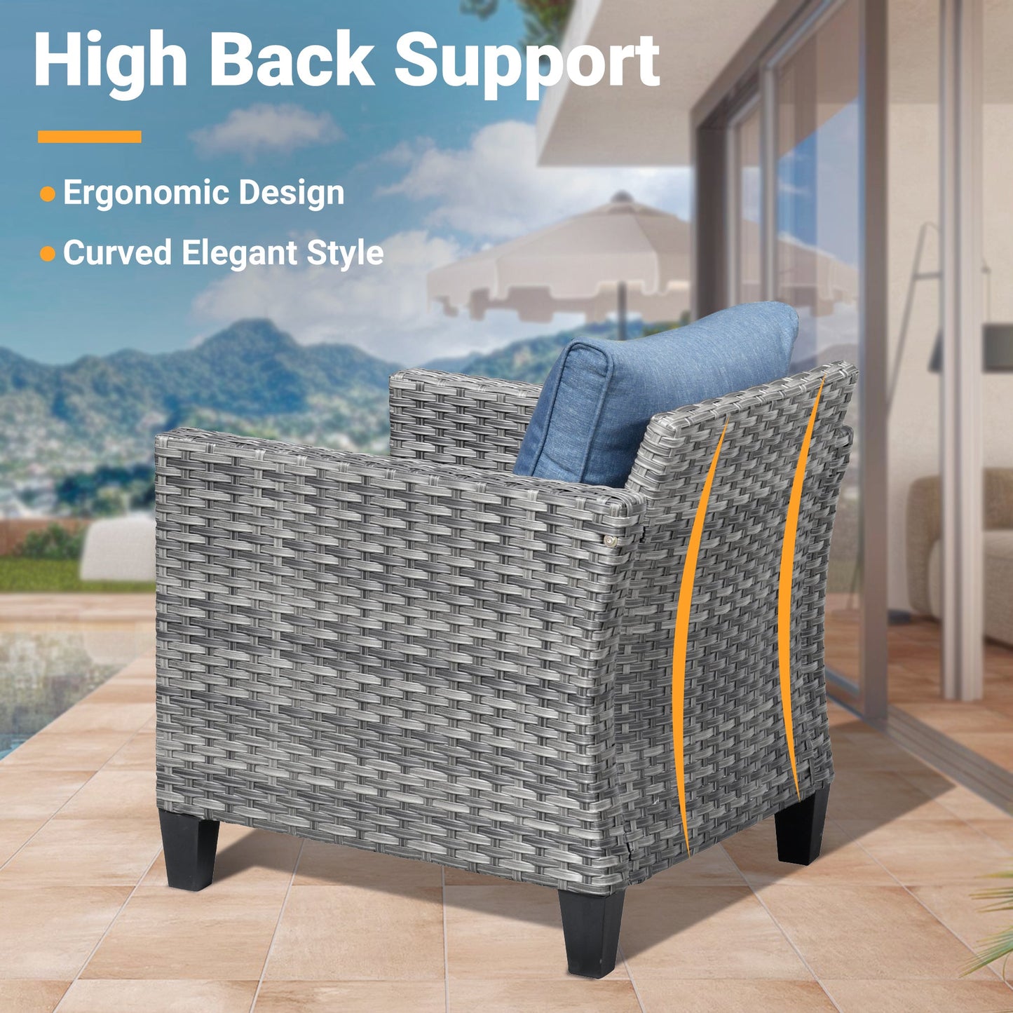 OVIOS Patio Chairs New Vultros 2-Piece High Back Square Shape Armrest