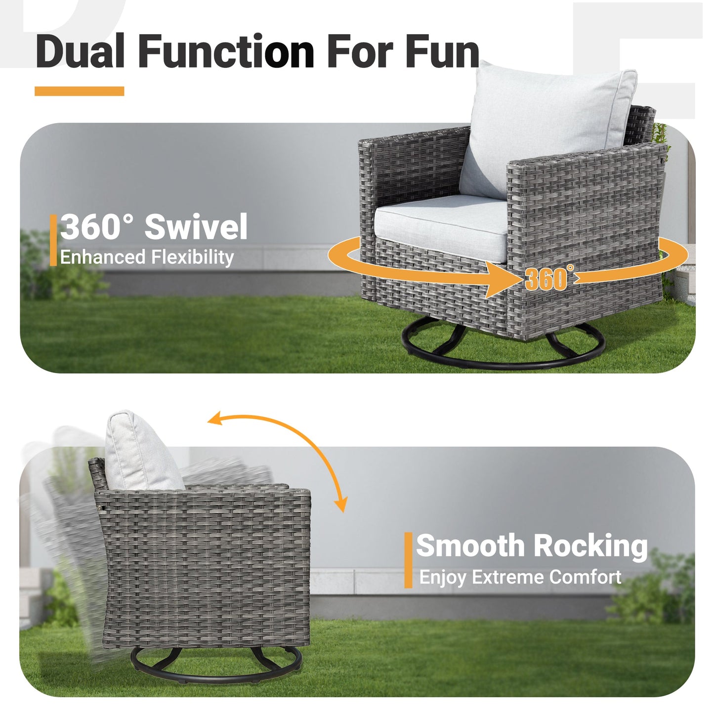 OVIOS Patio Vultros 6-Piece Conversation Set, 2 Swivel Chairs 2 Chairs with 30'' Propane Fire Pit Table