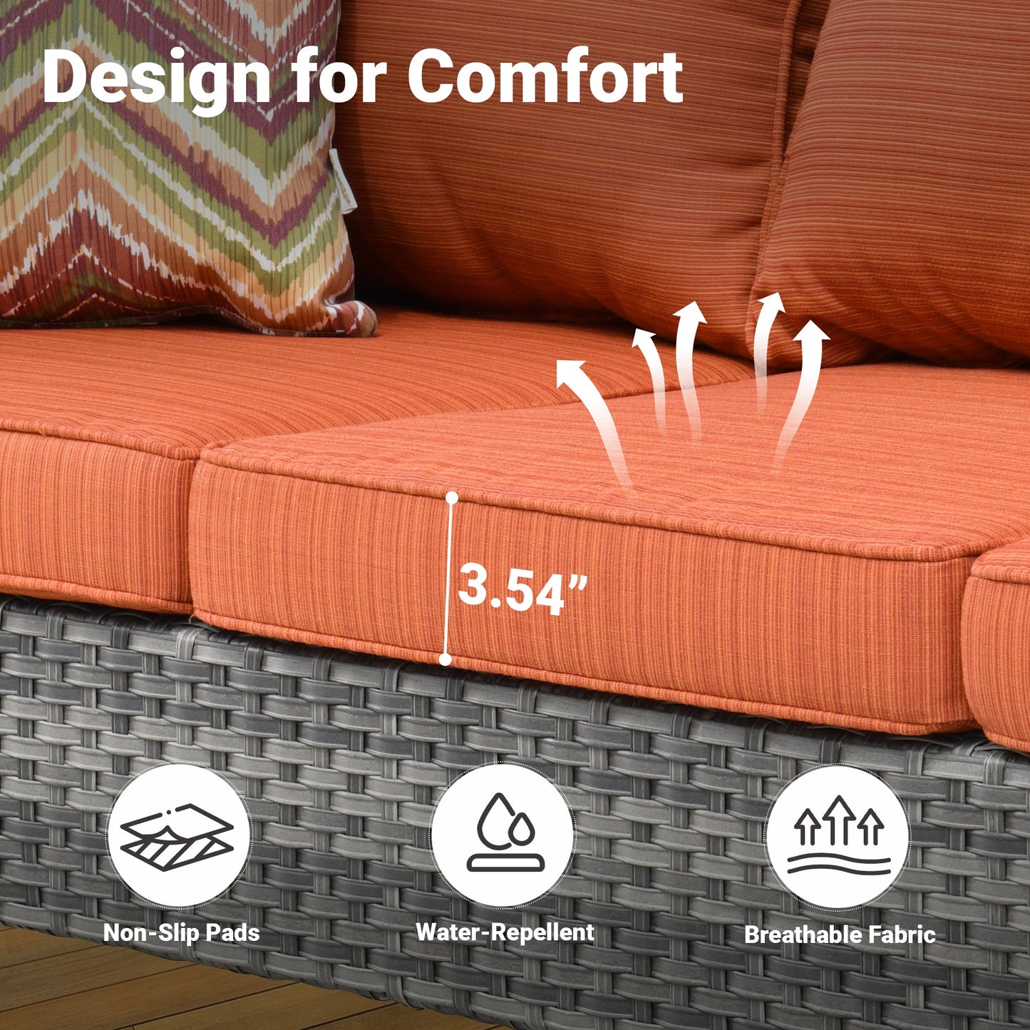 OVIOS Outdoor Couch New Vultros 3-Piece High Back with Ottoman