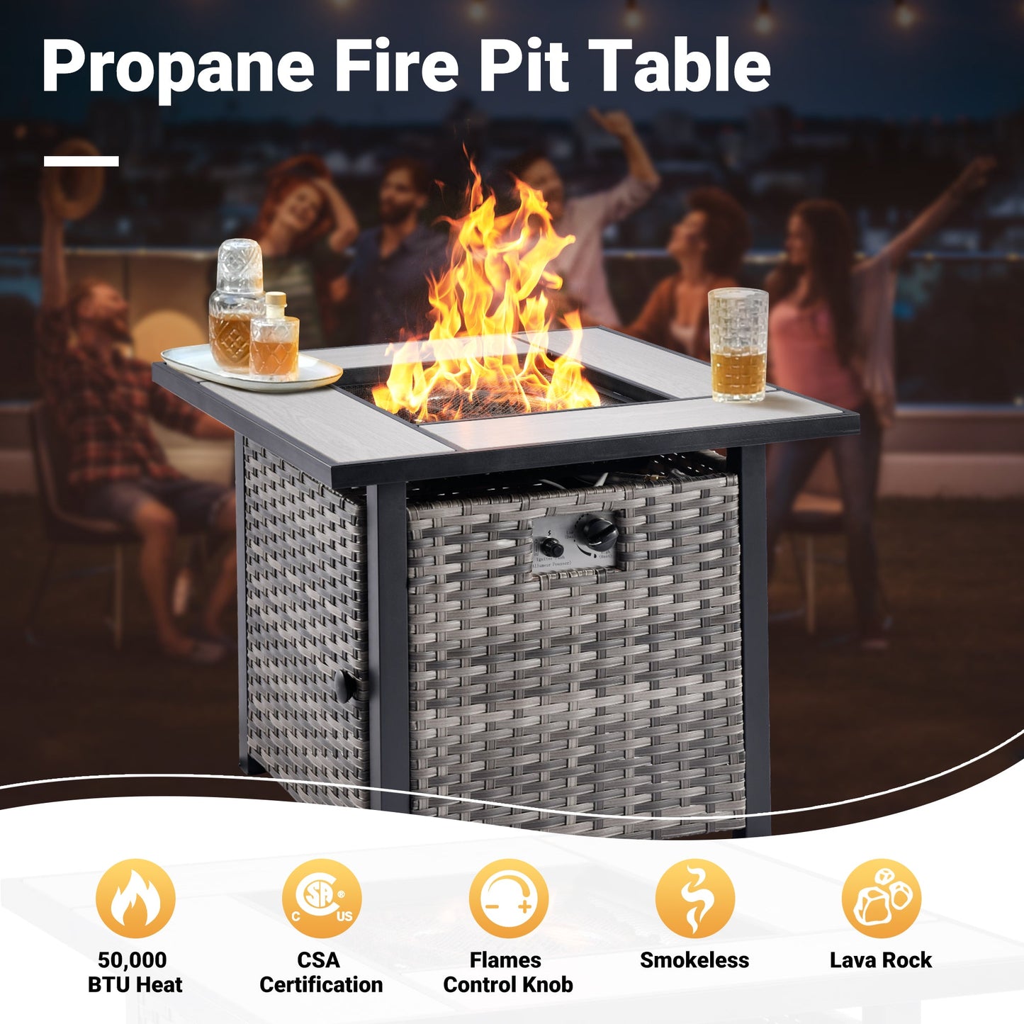 OVIOS Patio Conversation Set 6-Piece with 30'' Fire Pit Table and Vultros Set