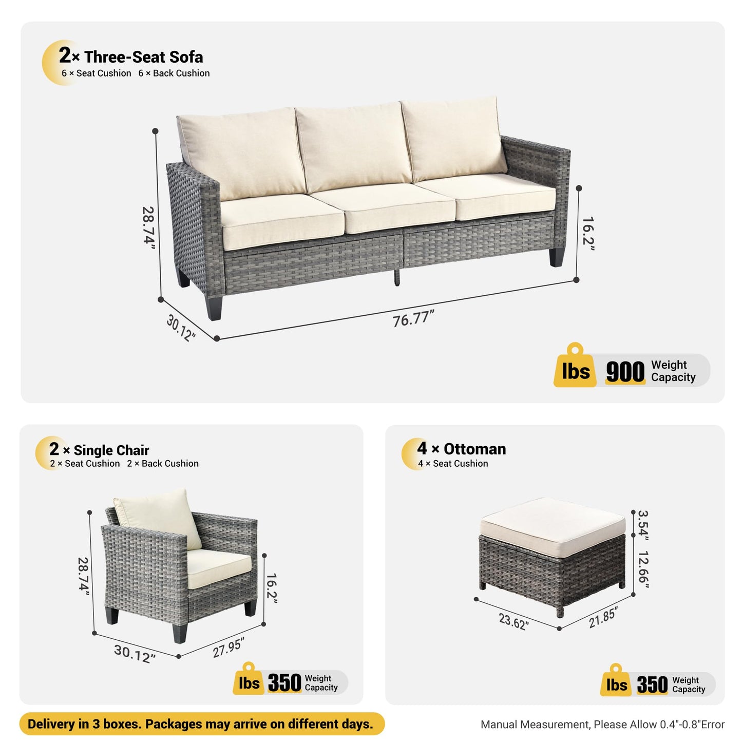 OVIOS Patio Furniture Set New Vultros 8-Piece High Back with Cushions