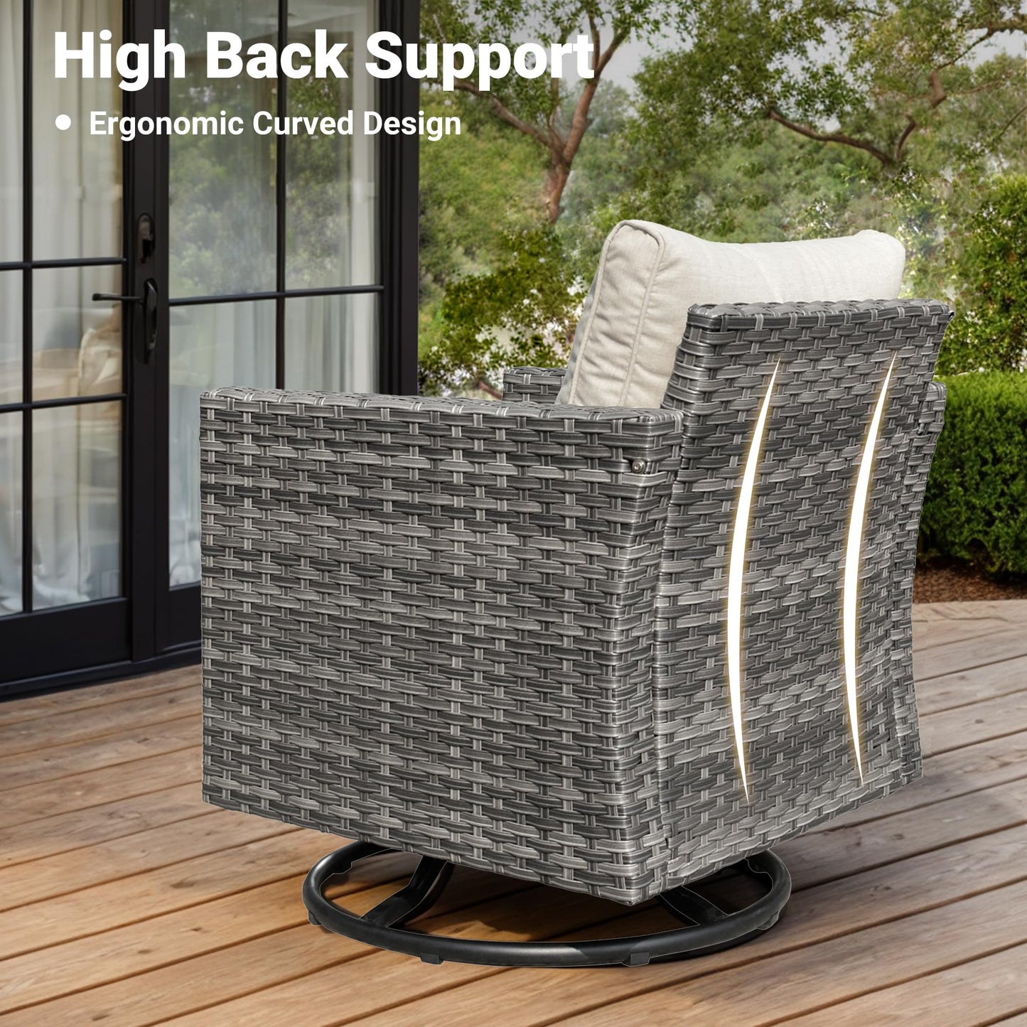 Ovios Patio Furniture Set 6-Piece with Swivel Rocking Chairs and Table