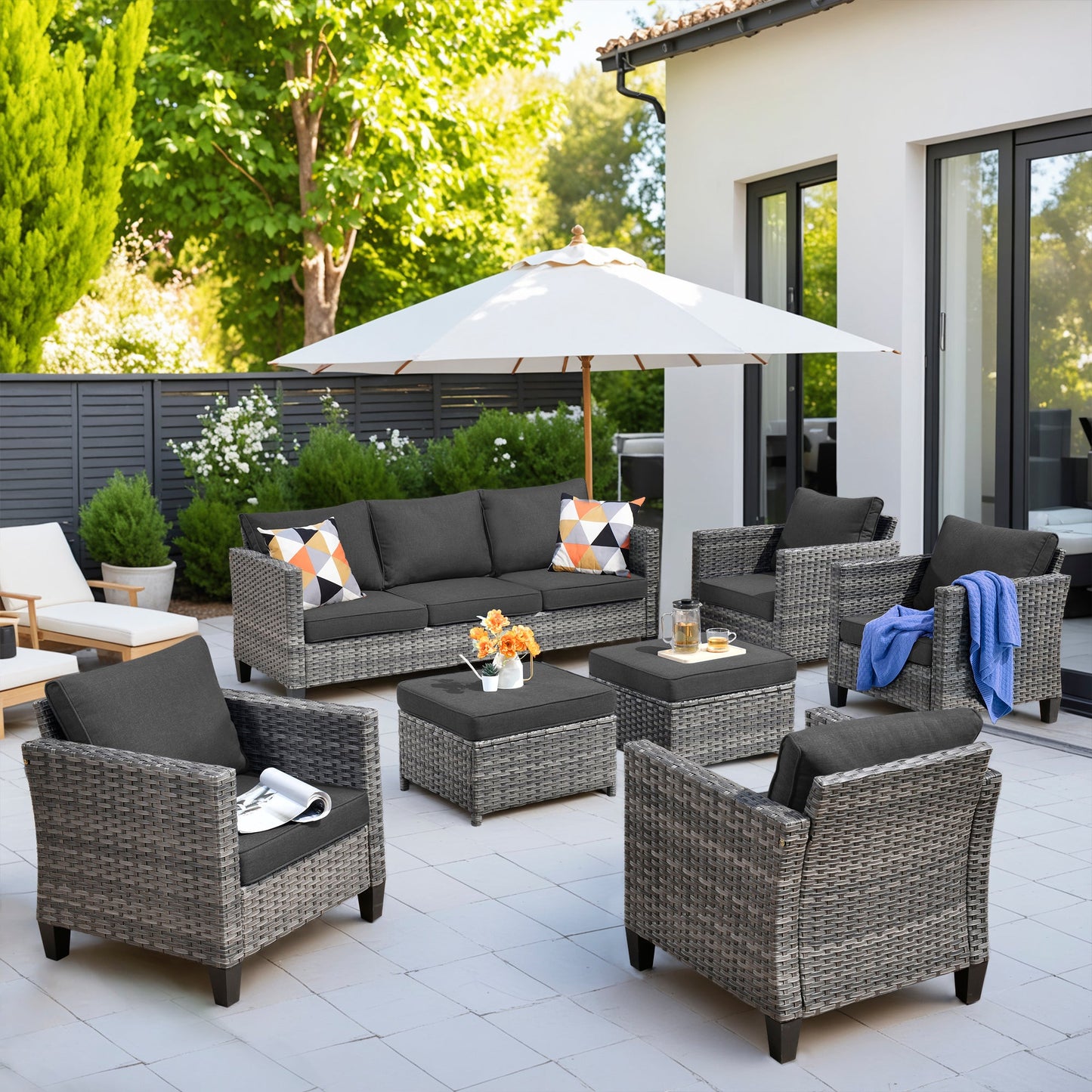 OVIOS Patio Furniture Set New Vultros 7-Piece High Back with Cushions