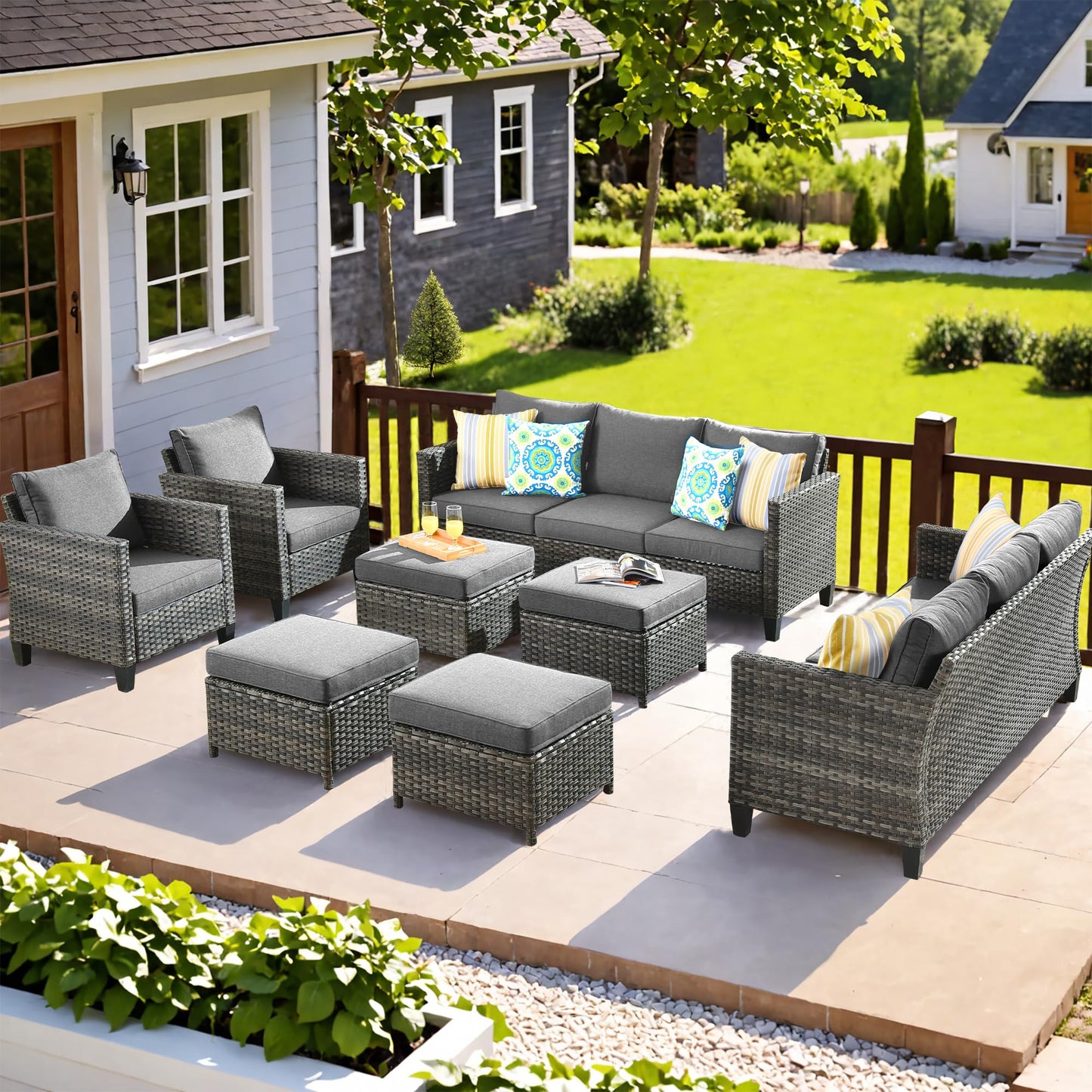 OVIOS Patio Furniture Set New Vultros 8-Piece High Back with Cushions