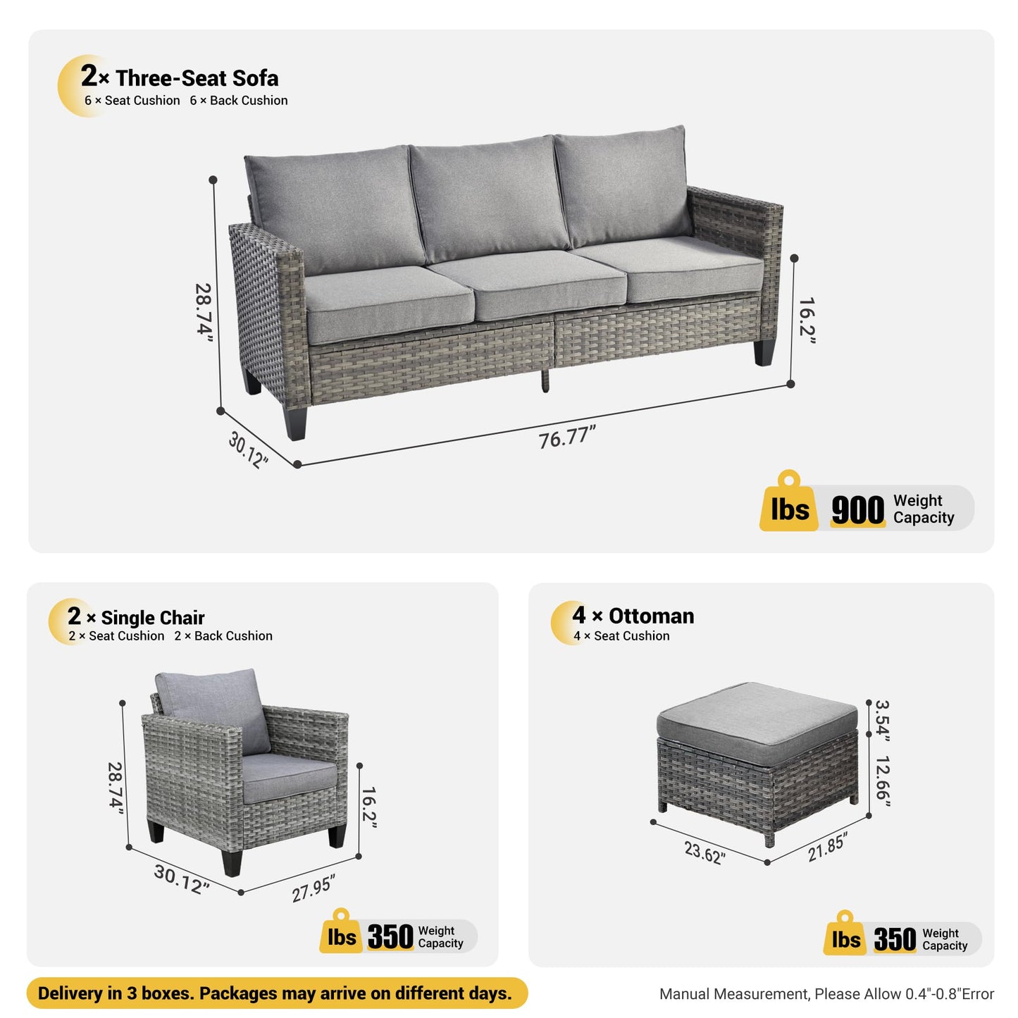 OVIOS Patio Furniture Set New Vultros 8-Piece High Back with Cushions
