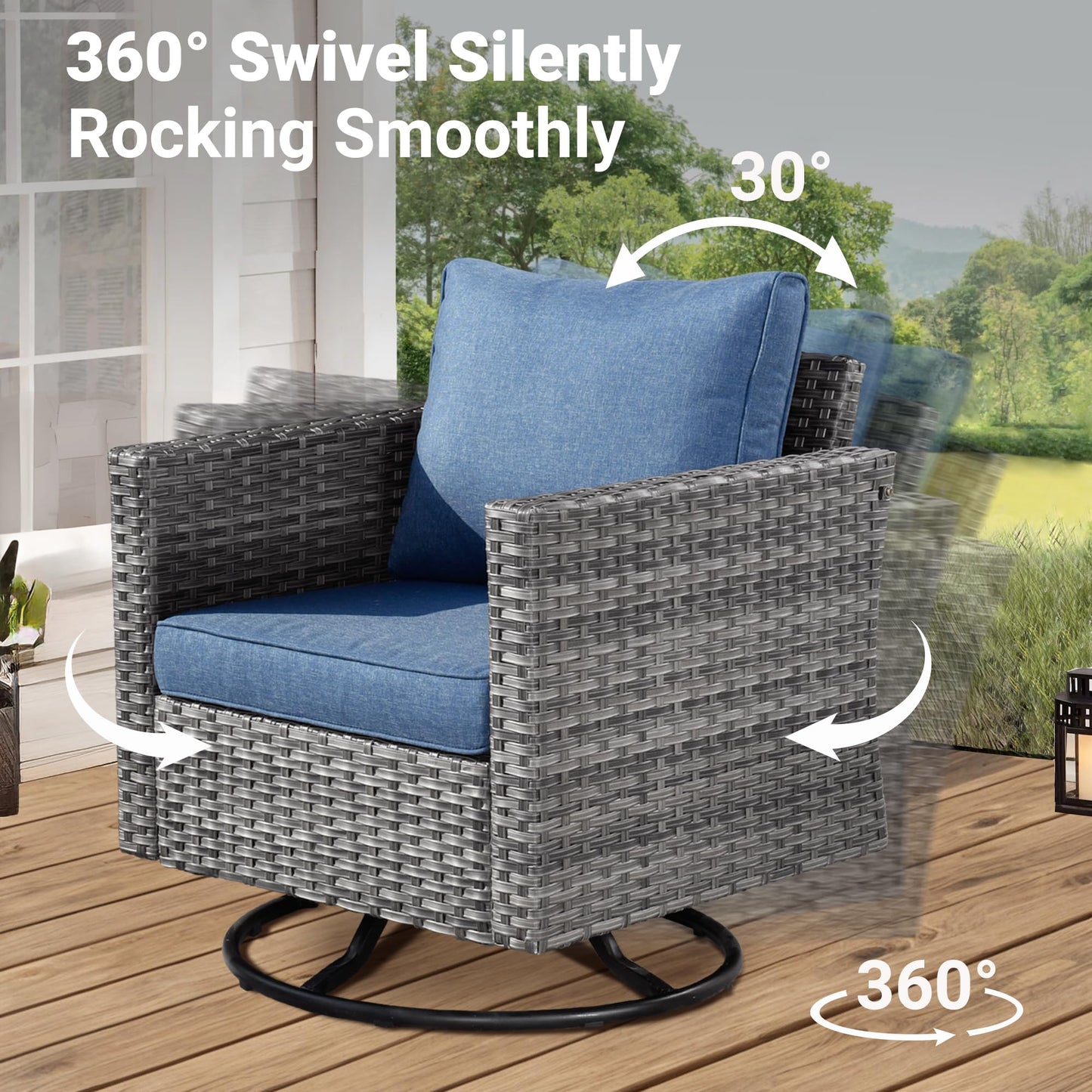 OVIOS Patio Conversation Set 8-Piece with Swivel Rocking Chairs and Table