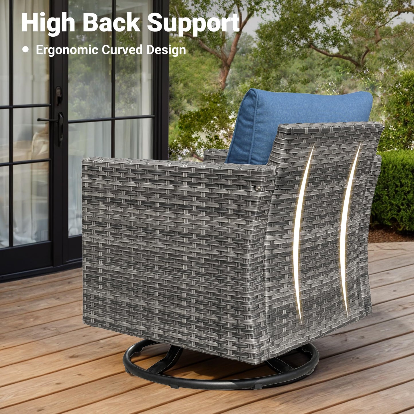 Ovios Patio Furniture Set 6-Piece with Swivel Rocking Chairs and Table