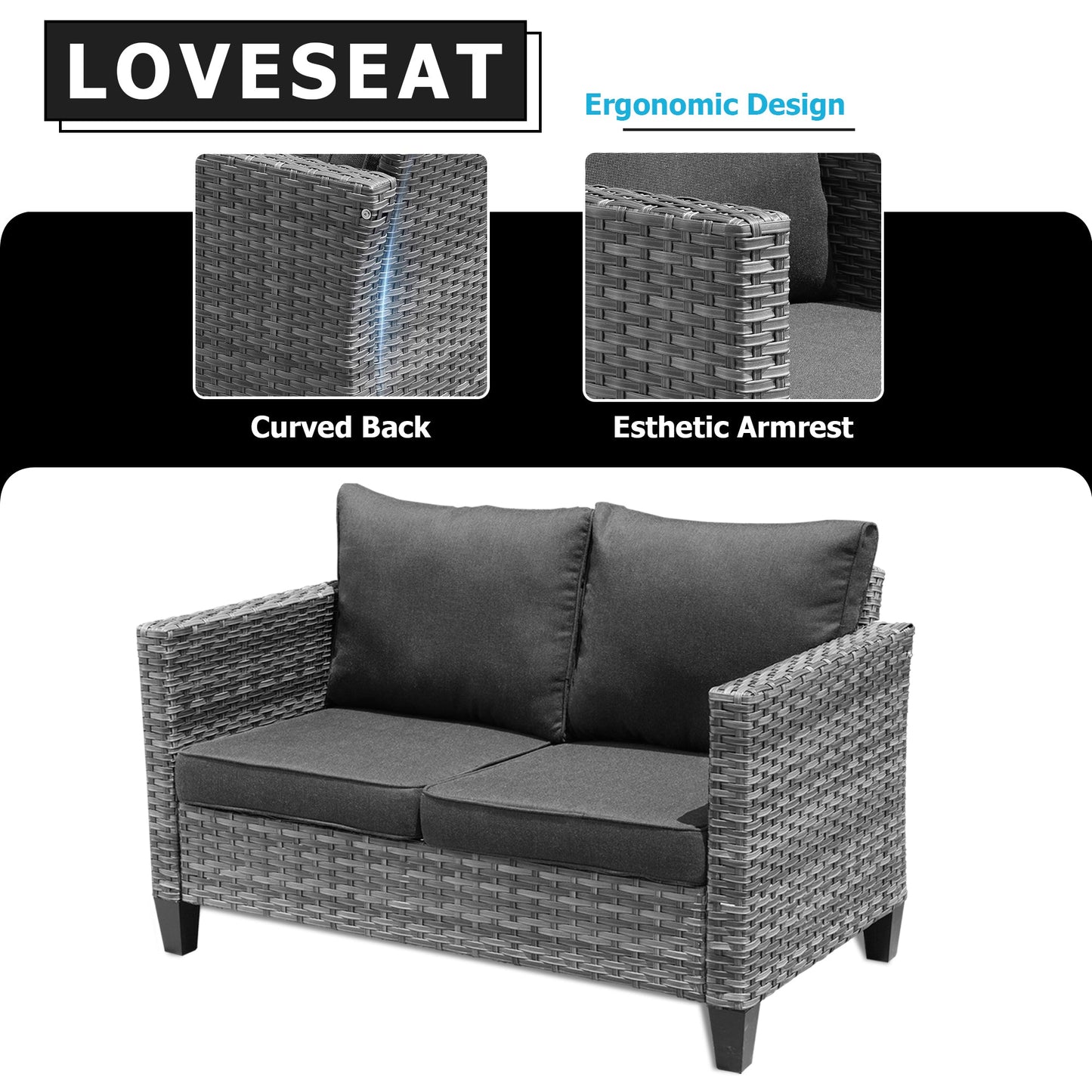 OVIOS Outdoor Loveseat New Vultros High BackShape Armrest