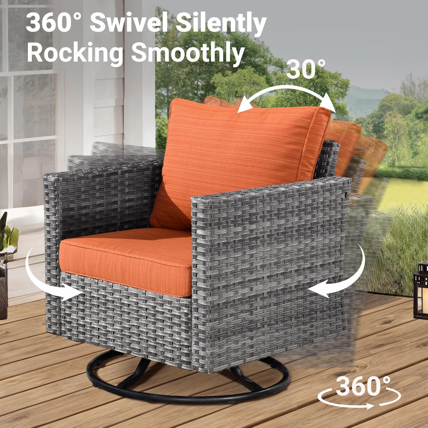 OVIOS Patio Conversation Set 8-Piece with Swivel Rocking Chairs and Table