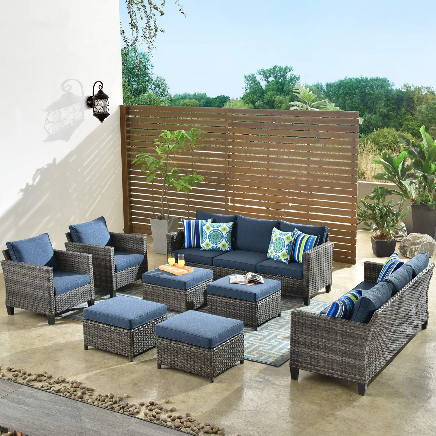 OVIOS Patio Furniture Set New Vultros 8-Piece High Back with Cushions