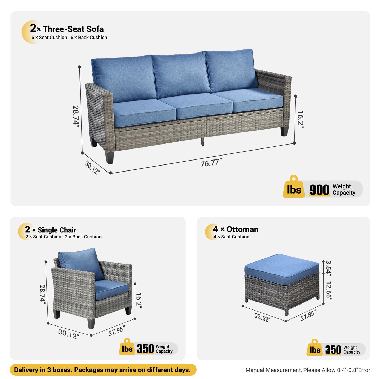OVIOS Patio Furniture Set New Vultros 8-Piece High Back with Cushions
