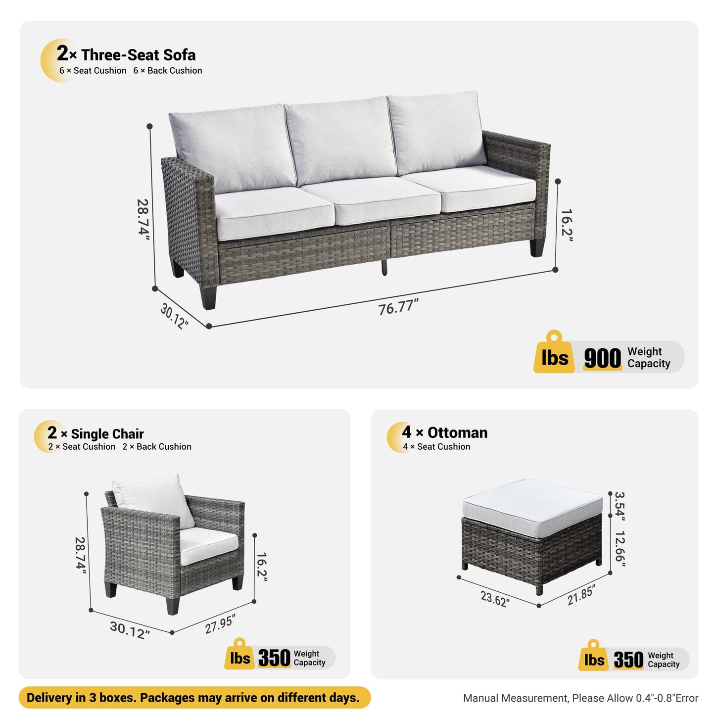 OVIOS Patio Furniture Set New Vultros 8-Piece High Back with Cushions