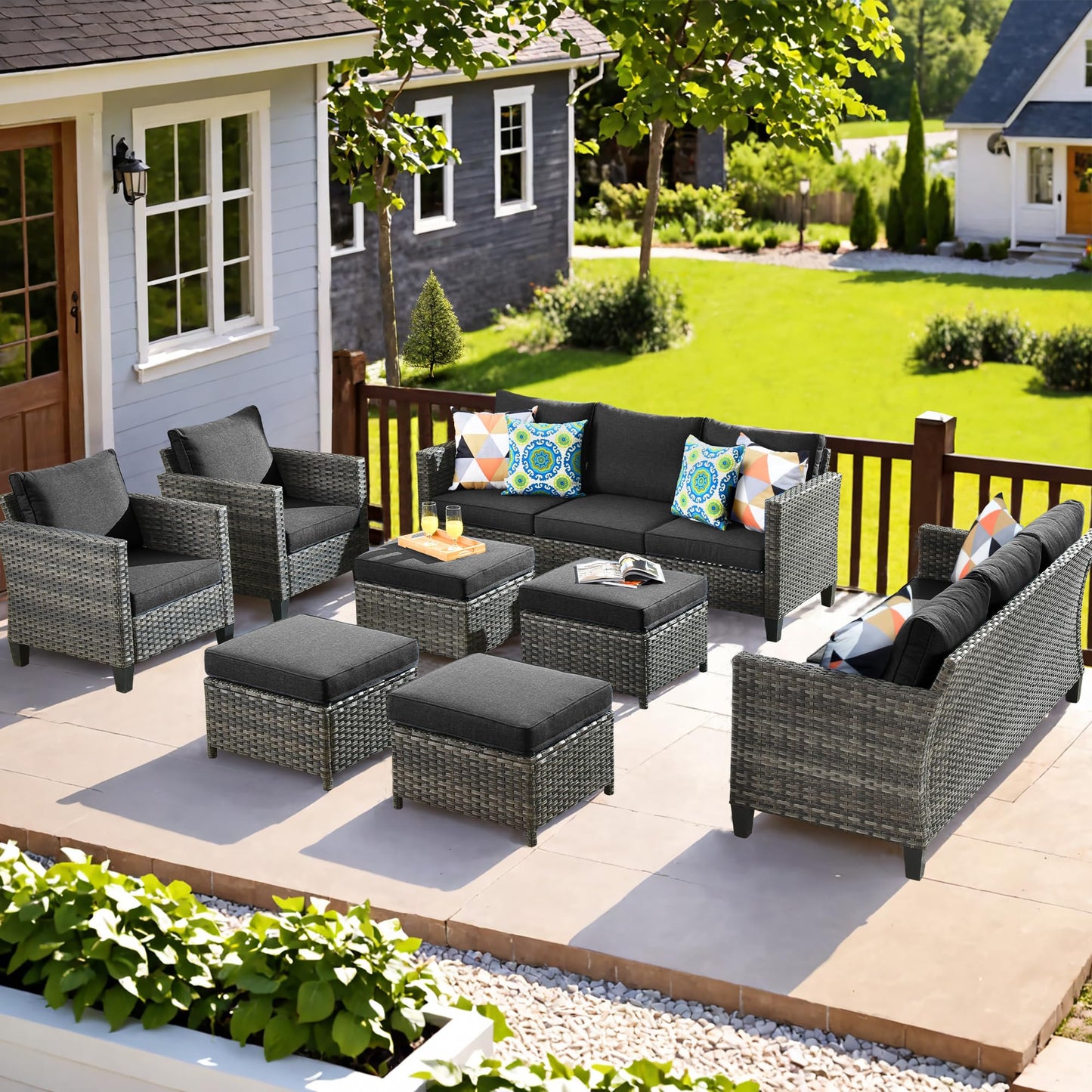 OVIOS Patio Furniture Set New Vultros 8-Piece High Back with Cushions