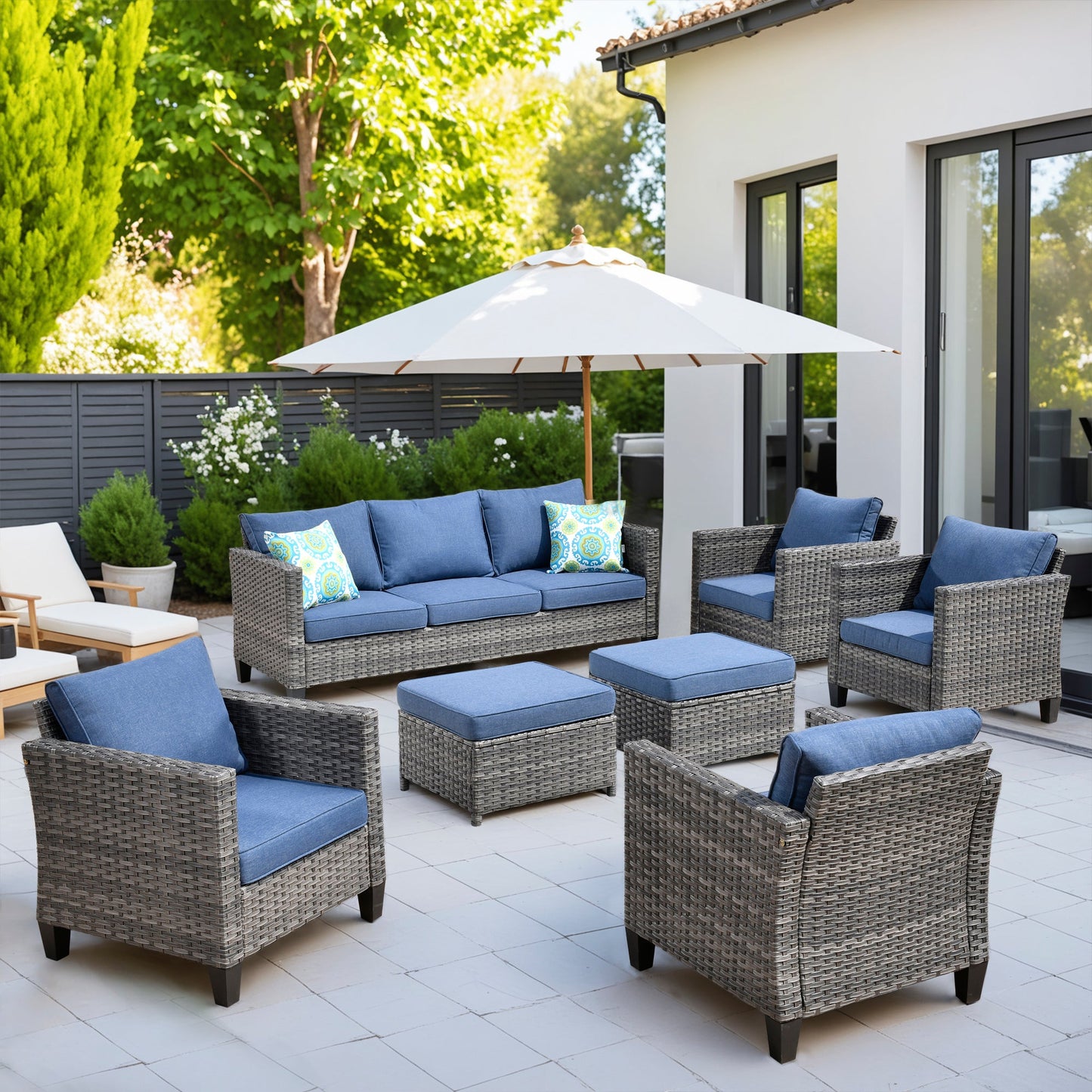 OVIOS Patio Furniture Set New Vultros 7-Piece High Back with Cushions