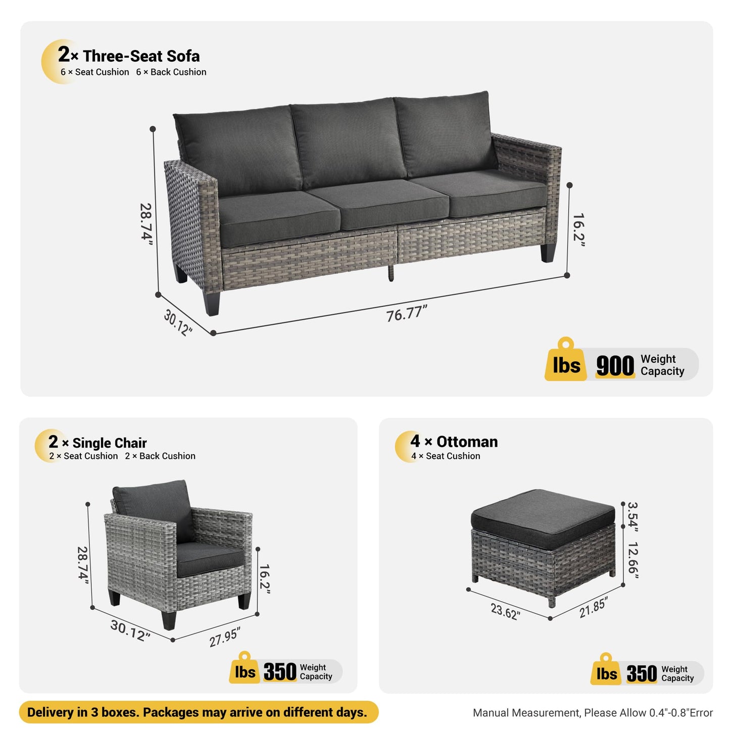 OVIOS Patio Furniture Set New Vultros 8-Piece High Back with Cushions