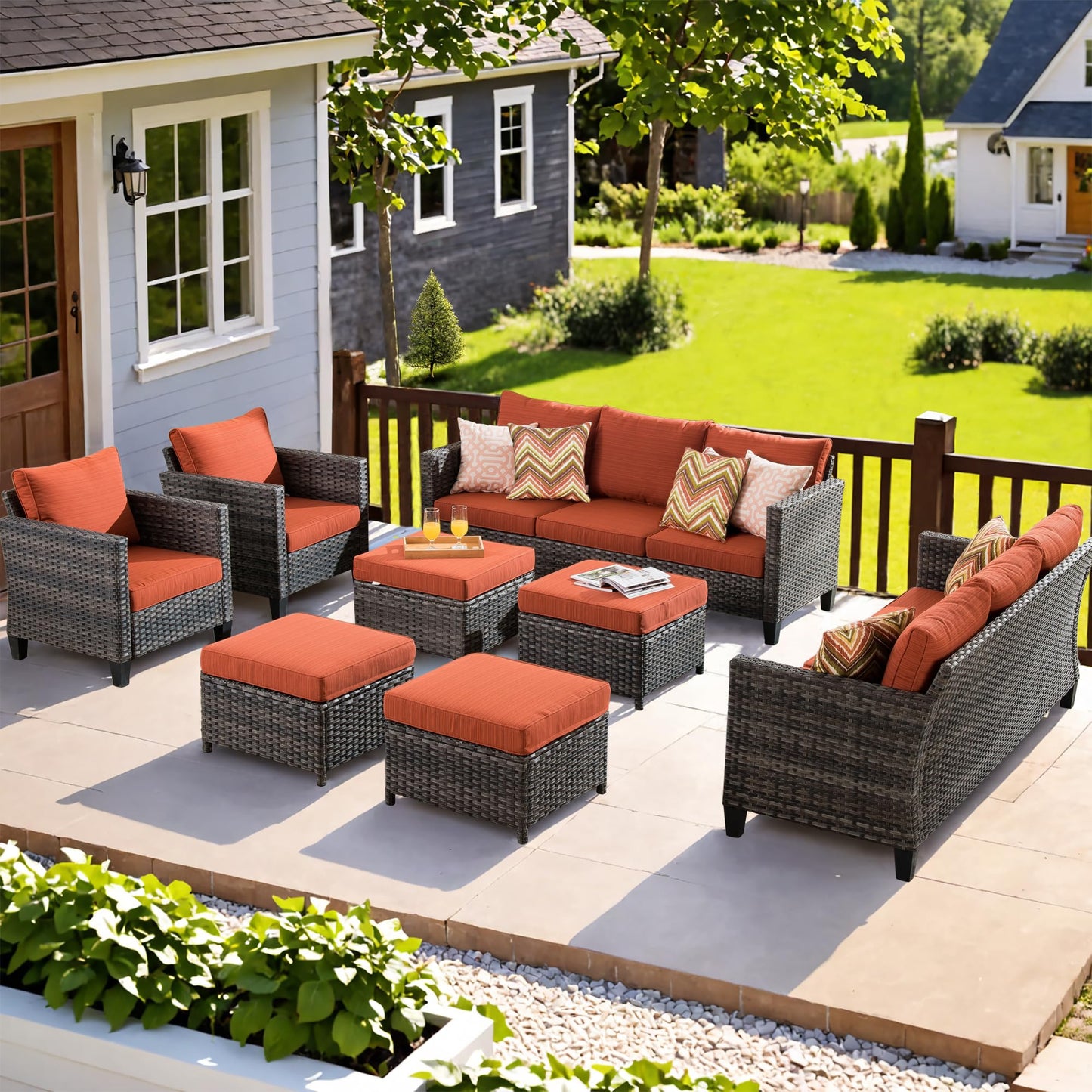 OVIOS Patio Furniture Set New Vultros 8-Piece High Back with Cushions