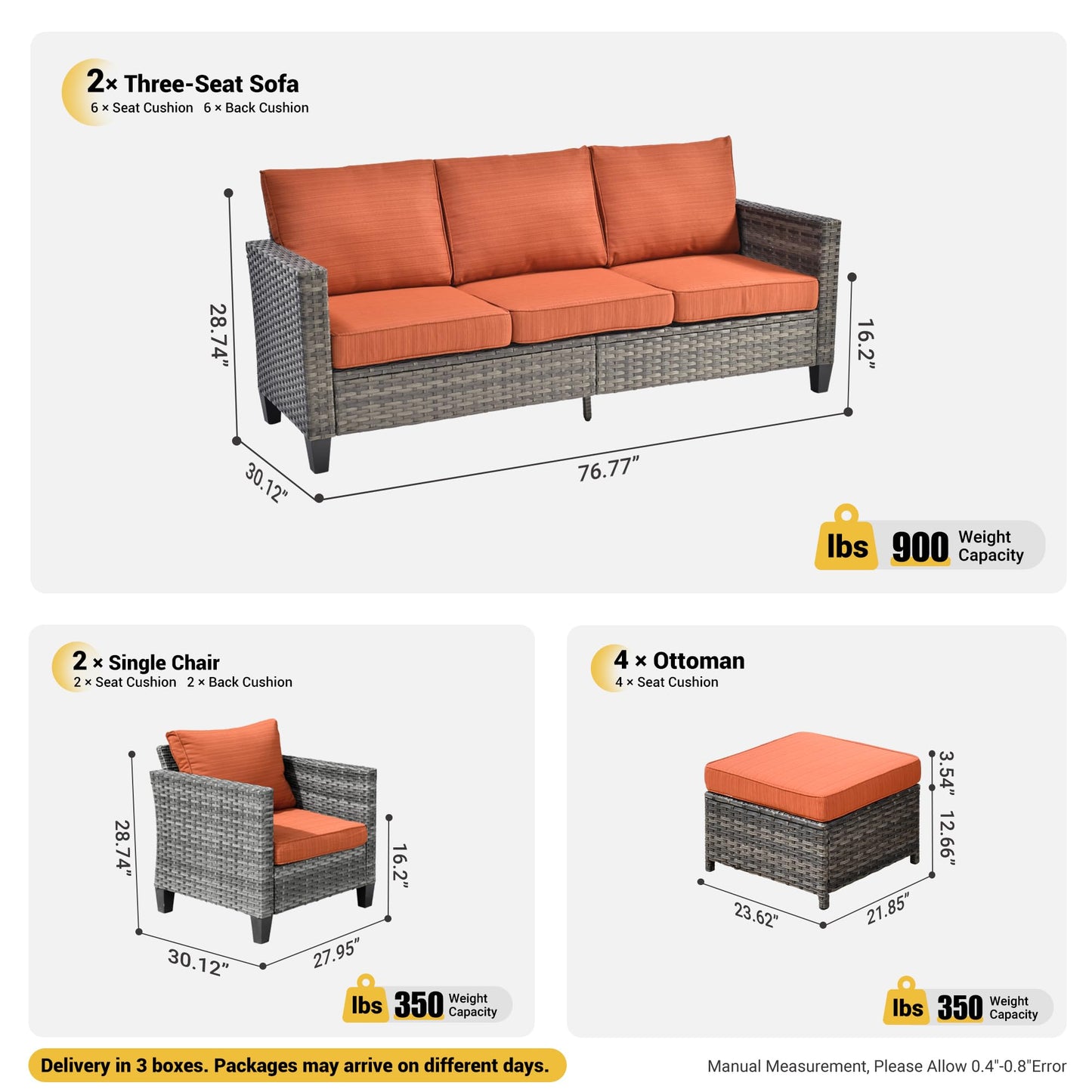 OVIOS Patio Furniture Set New Vultros 8-Piece High Back with Cushions