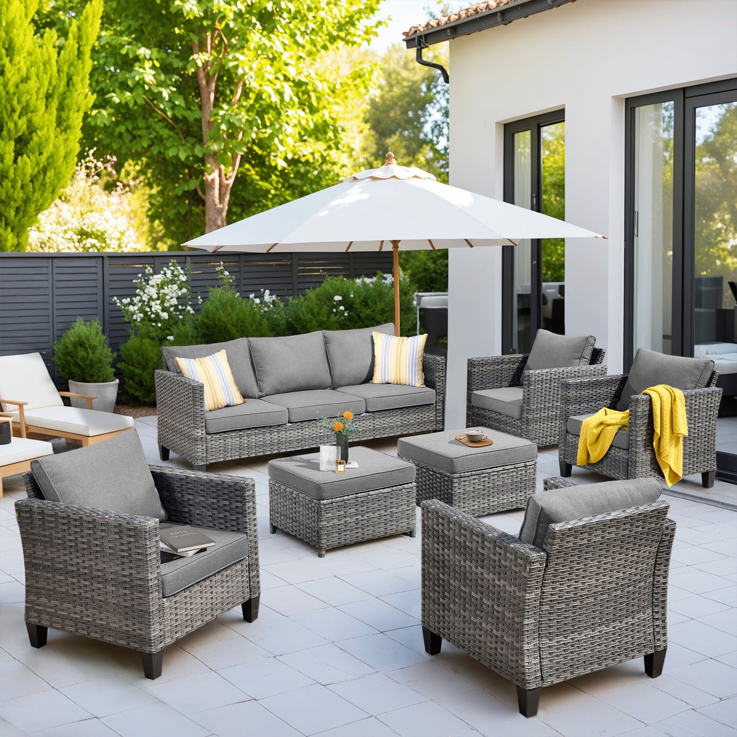 OVIOS Patio Furniture Set New Vultros 7-Piece High Back with Cushions