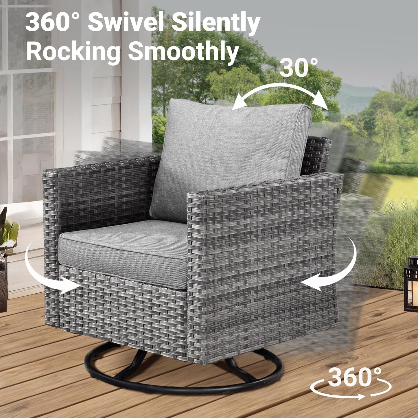 Ovios Patio Furniture Set 6-Piece with Swivel Rocking Chairs and Table
