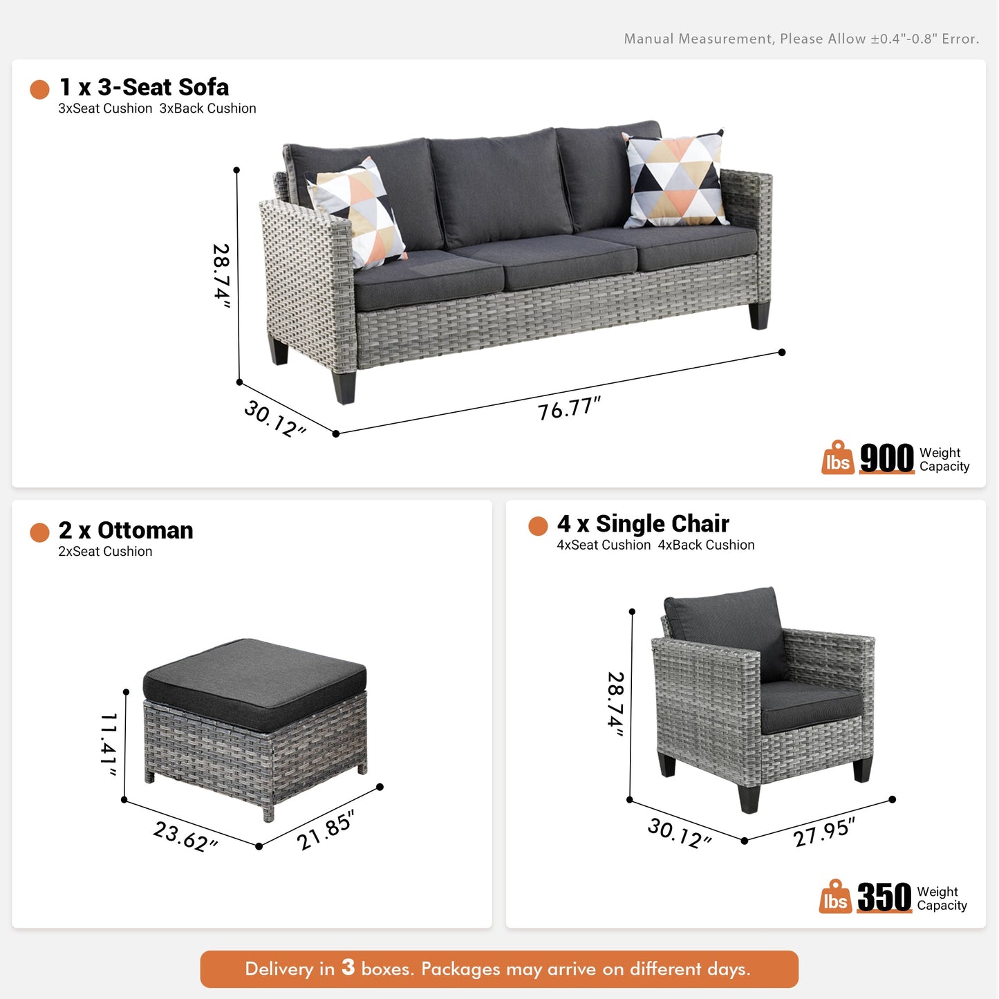 OVIOS Patio Furniture Set New Vultros 7-Piece High Back with Cushions