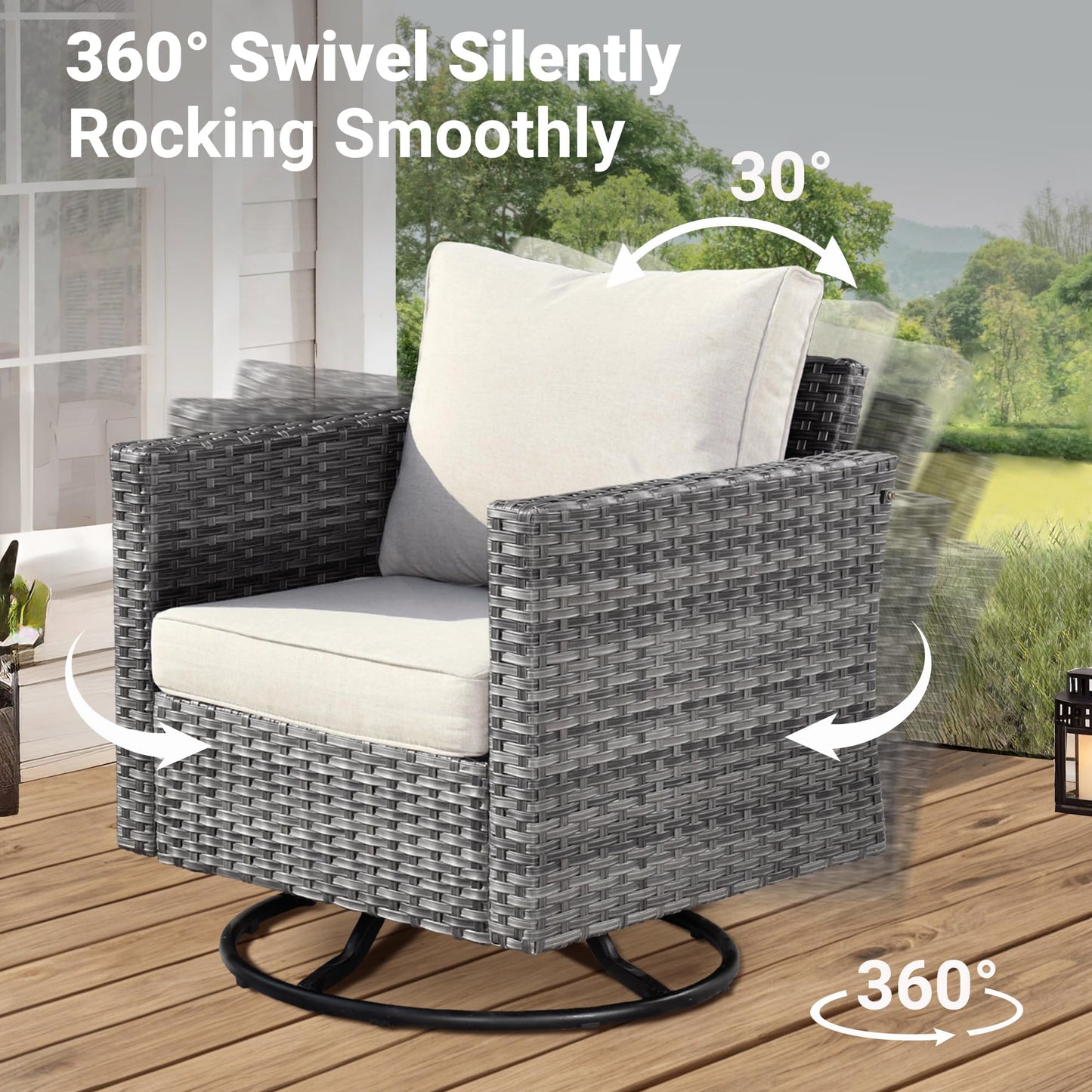 Ovios Patio Furniture Set 6-Piece with Swivel Rocking Chairs and Table