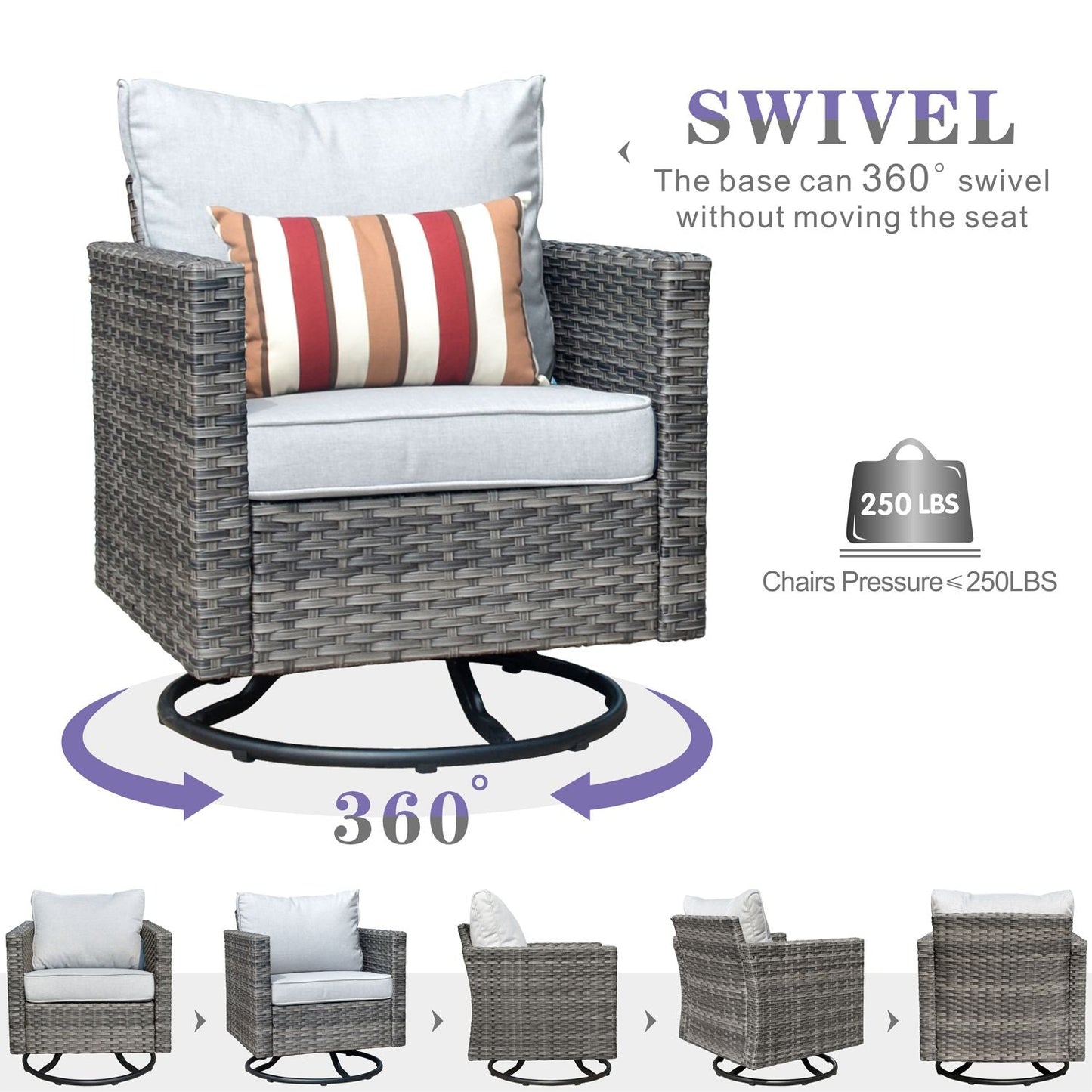 OVIOS Outdoor Sectional Furniture 11-Piece with Rocking Chair and 30'' Fire Pit Table