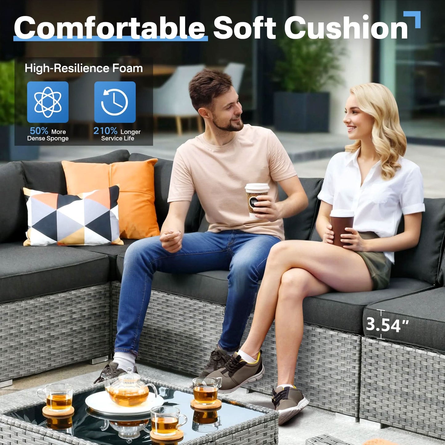 OVIOS Outdoor 8 Piece Patio Furniture Set with Fire Pit Table,Conversation Sectional Wicker Couch with Coffee Table