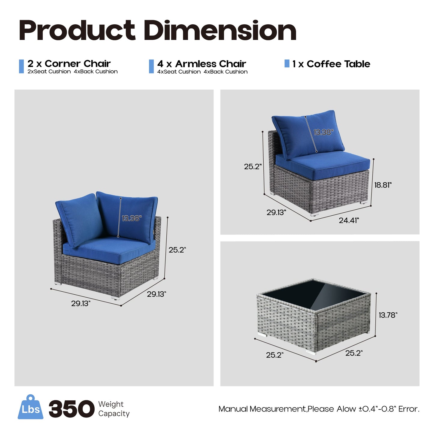 OVIOS Outdoor Sectional Furniture 7-Piece with Cushions and Table
