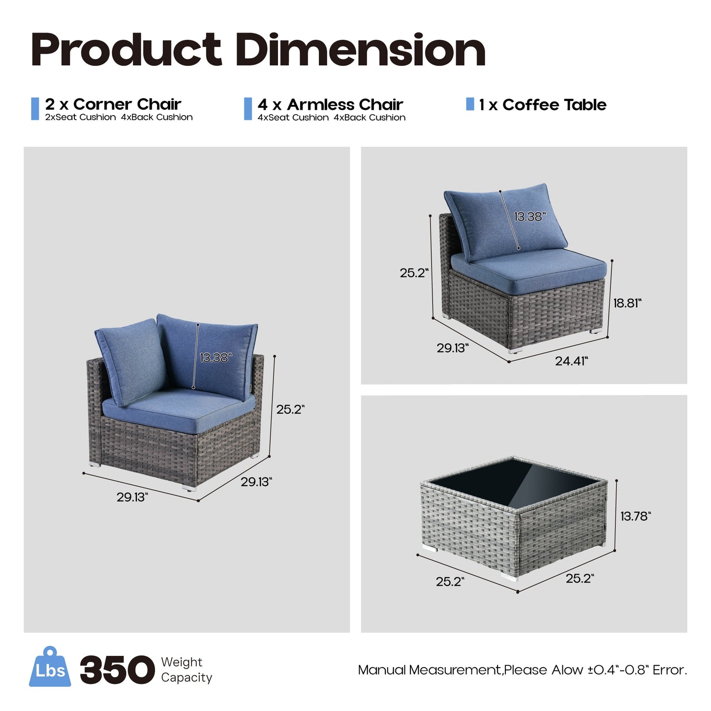 OVIOS Outdoor Sectional Furniture 7-Piece with Cushions and Table