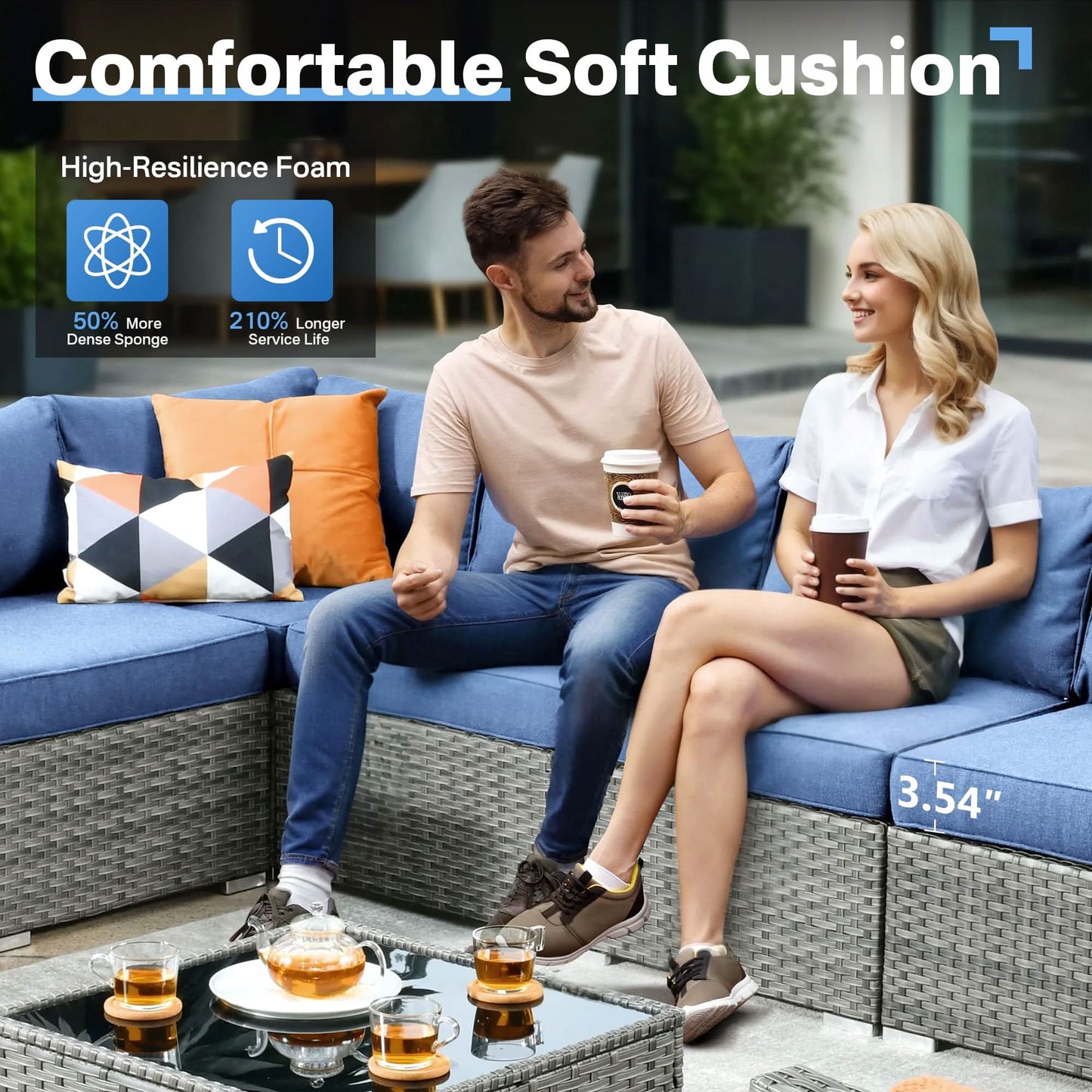 OVIOS Outdoor 8 Piece Patio Furniture Set with Fire Pit Table,Conversation Sectional Wicker Couch with Coffee Table