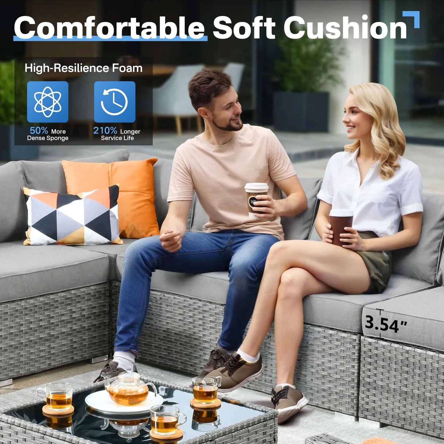 OVIOS Outdoor 8 Piece Patio Furniture Set with Fire Pit Table,Conversation Sectional Wicker Couch with Coffee Table