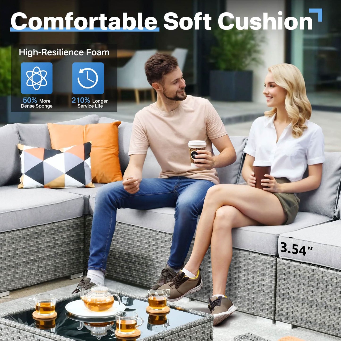 OVIOS Outdoor 8 Piece Patio Furniture Set with Fire Pit Table,Conversation Sectional Wicker Couch with Coffee Table