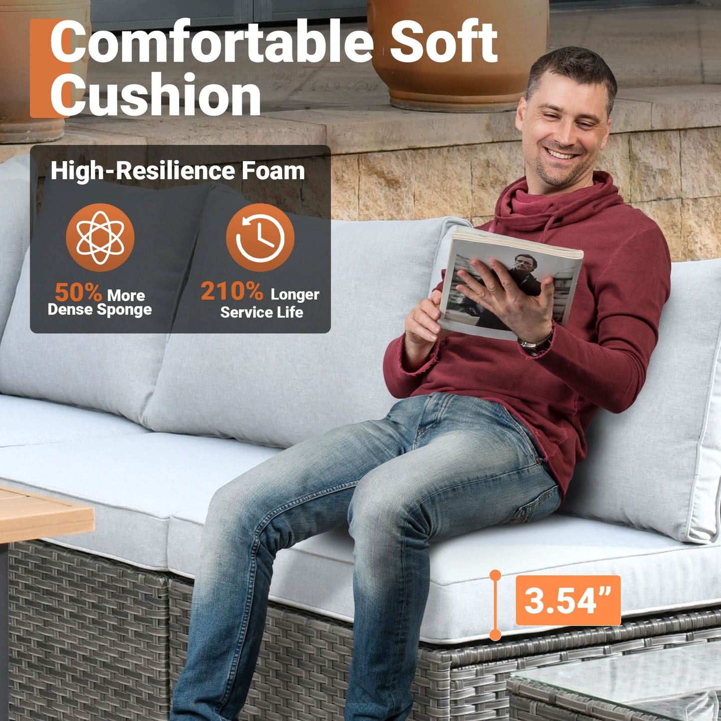 OVIOS Outdoor 8 Piece Patio Furniture Set with Fire Pit Table,Conversation Sectional Wicker Couch with Coffee Table