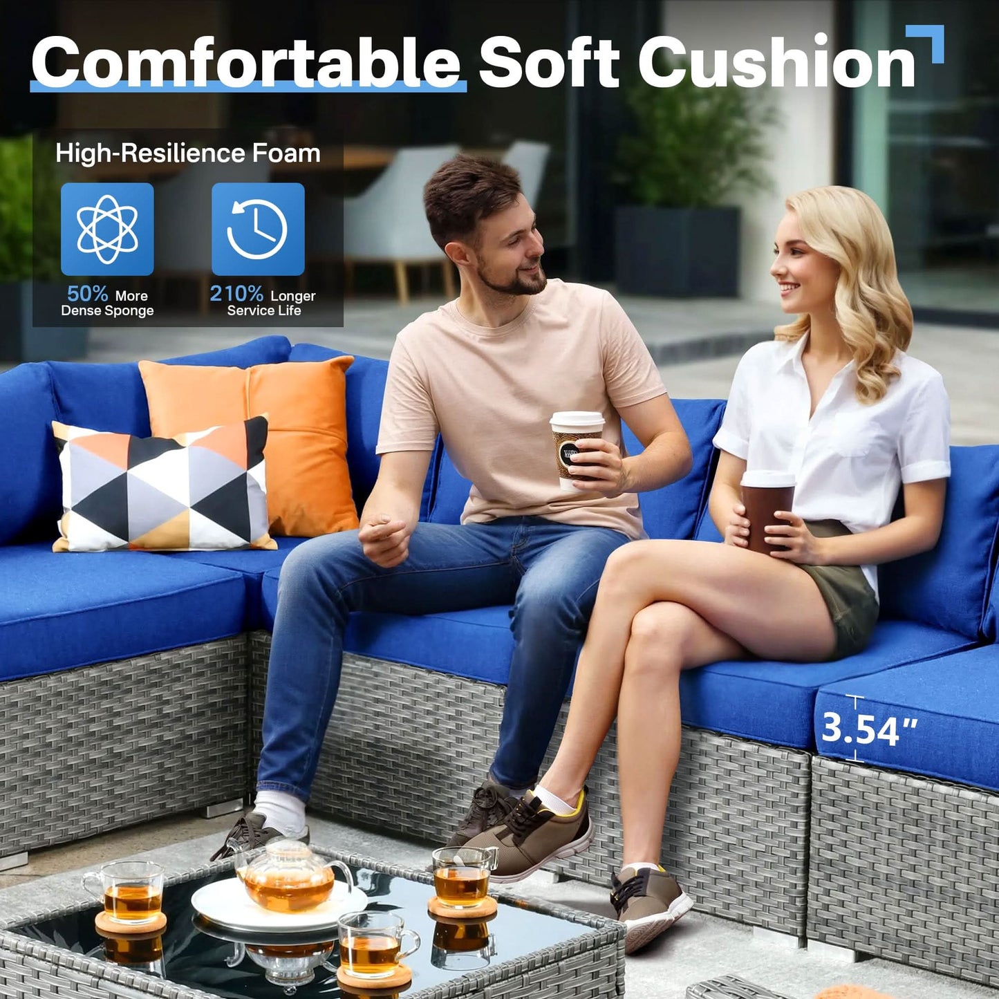 OVIOS Outdoor 8 Piece Patio Furniture Set with Fire Pit Table,Conversation Sectional Wicker Couch with Coffee Table