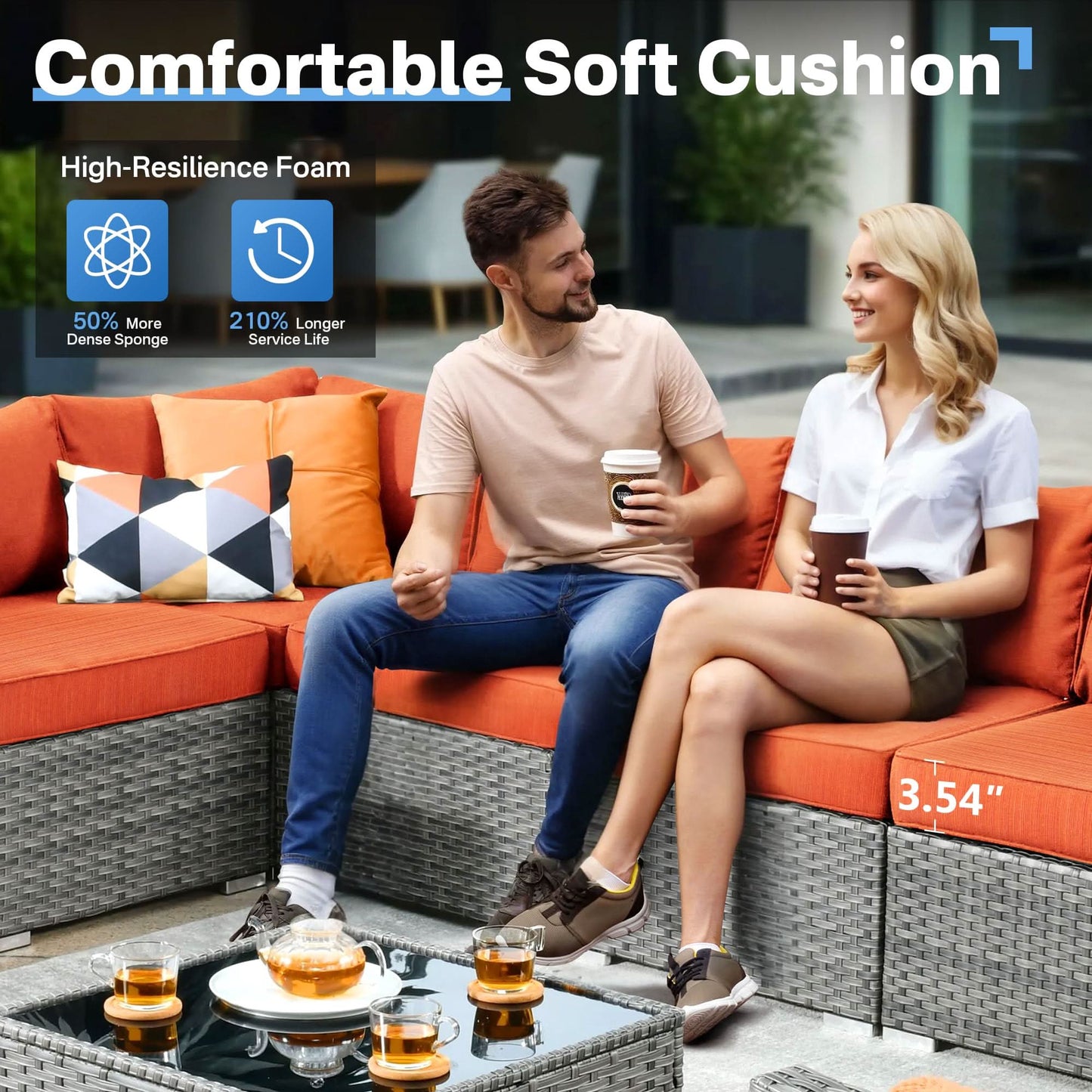 OVIOS Outdoor 8 Piece Patio Furniture Set with Fire Pit Table,Conversation Sectional Wicker Couch with Coffee Table