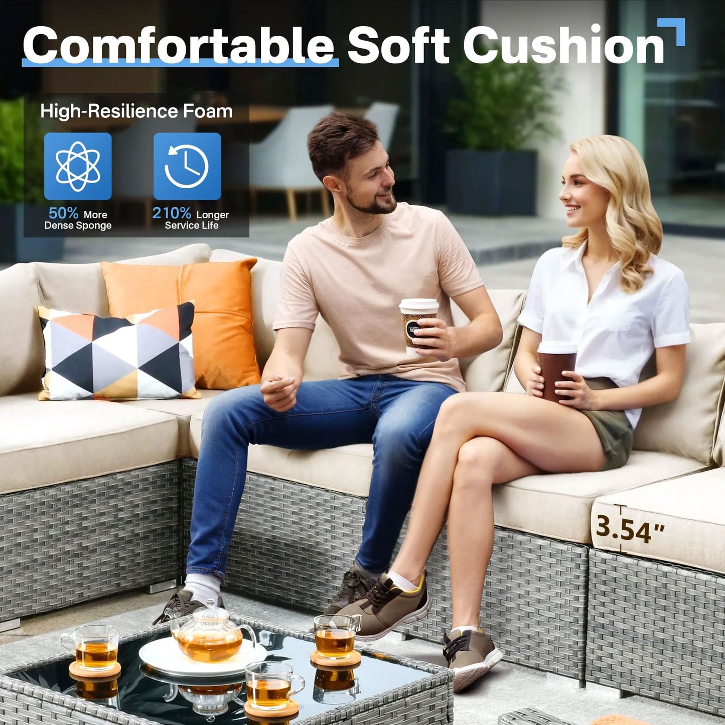 OVIOS Outdoor 8 Piece Patio Furniture Set with Fire Pit Table,Conversation Sectional Wicker Couch with Coffee Table